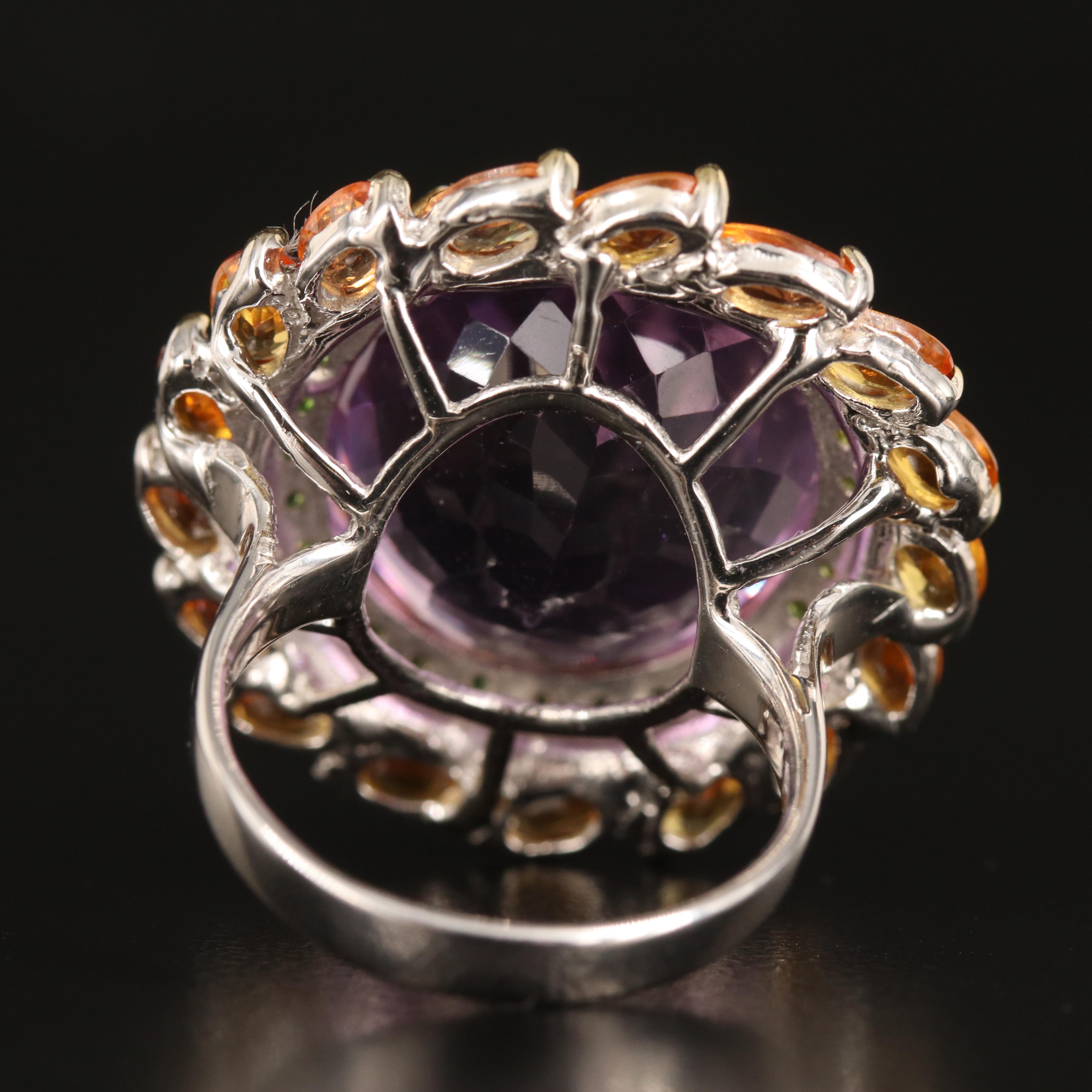 Sterling Amethyst, Sapphire and Diopside Ring