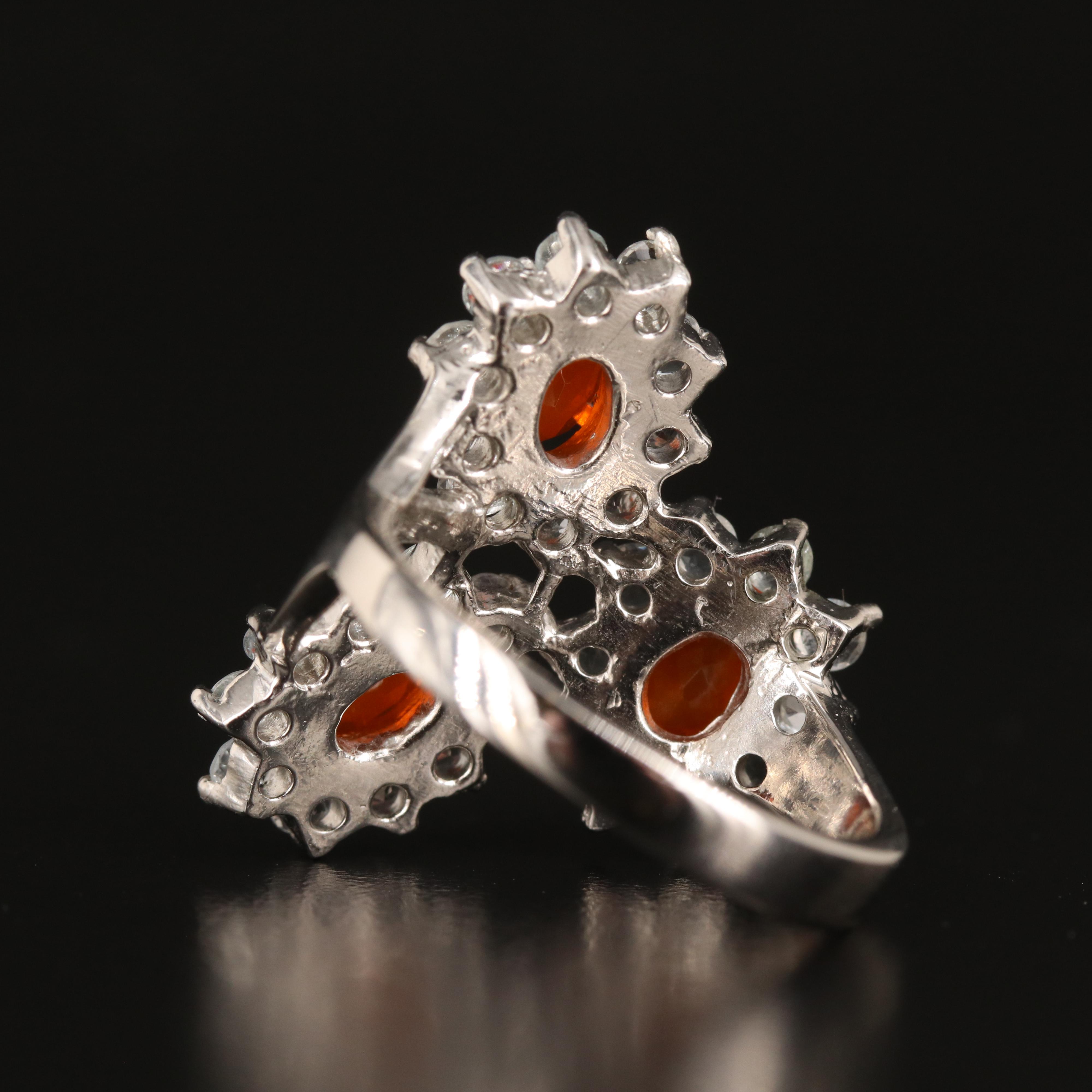 Sterling Fire Opal and Aquamarine Triple Cluster Ring