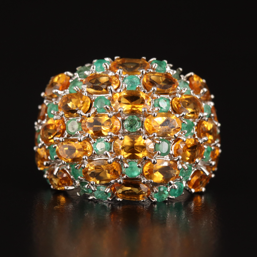 Sterling Citrine and Emerald Dome Ring