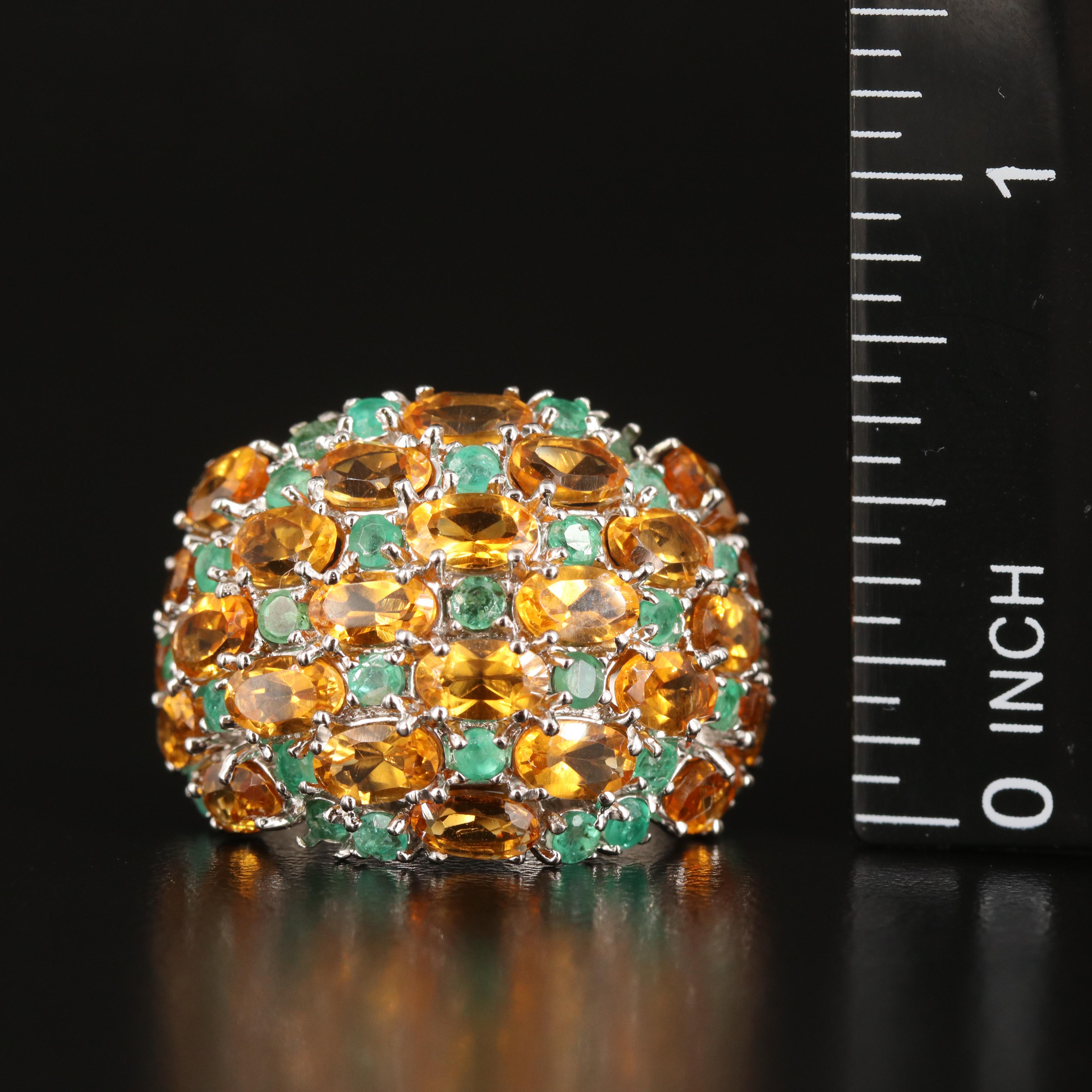 Sterling Citrine and Emerald Dome Ring
