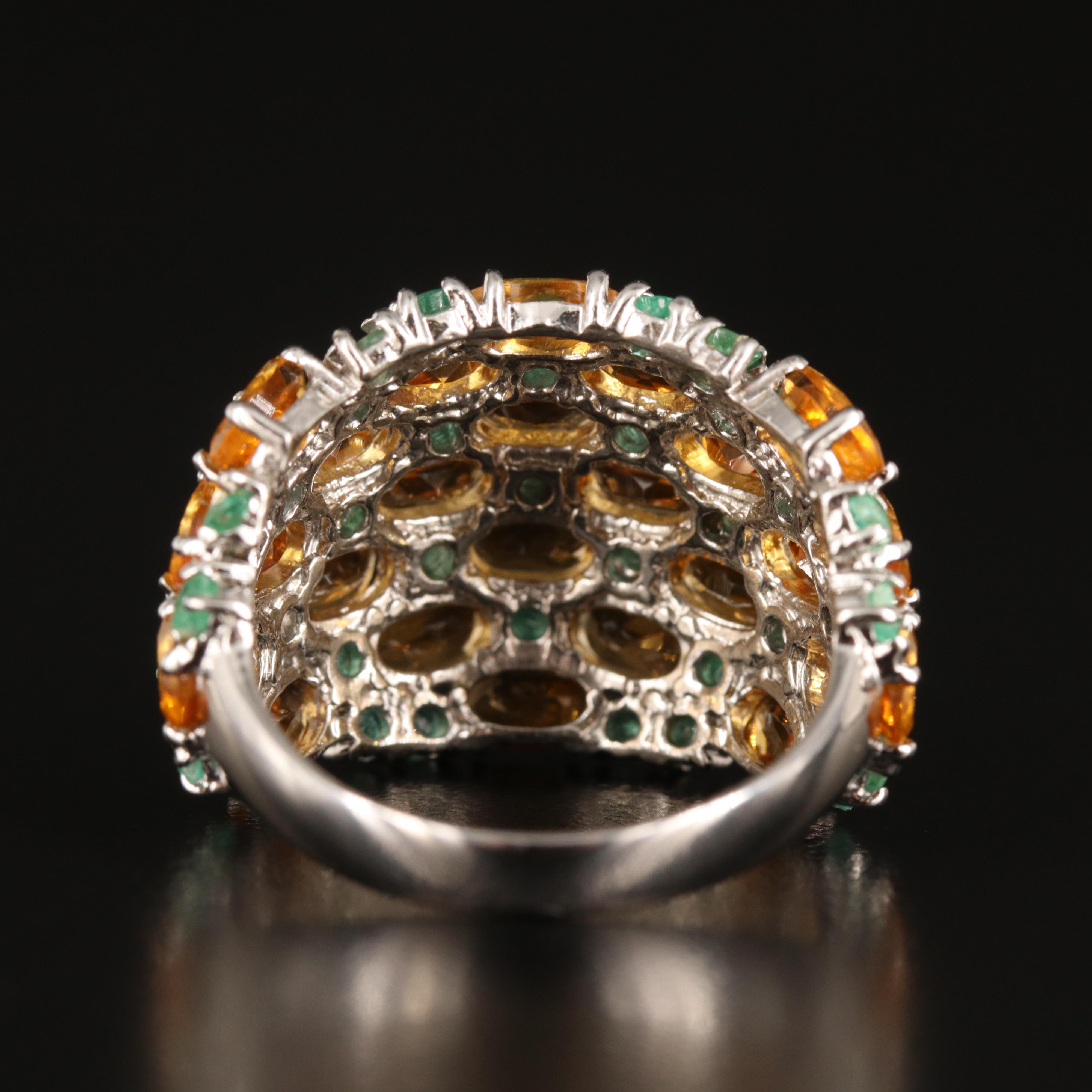 Sterling Citrine and Emerald Dome Ring