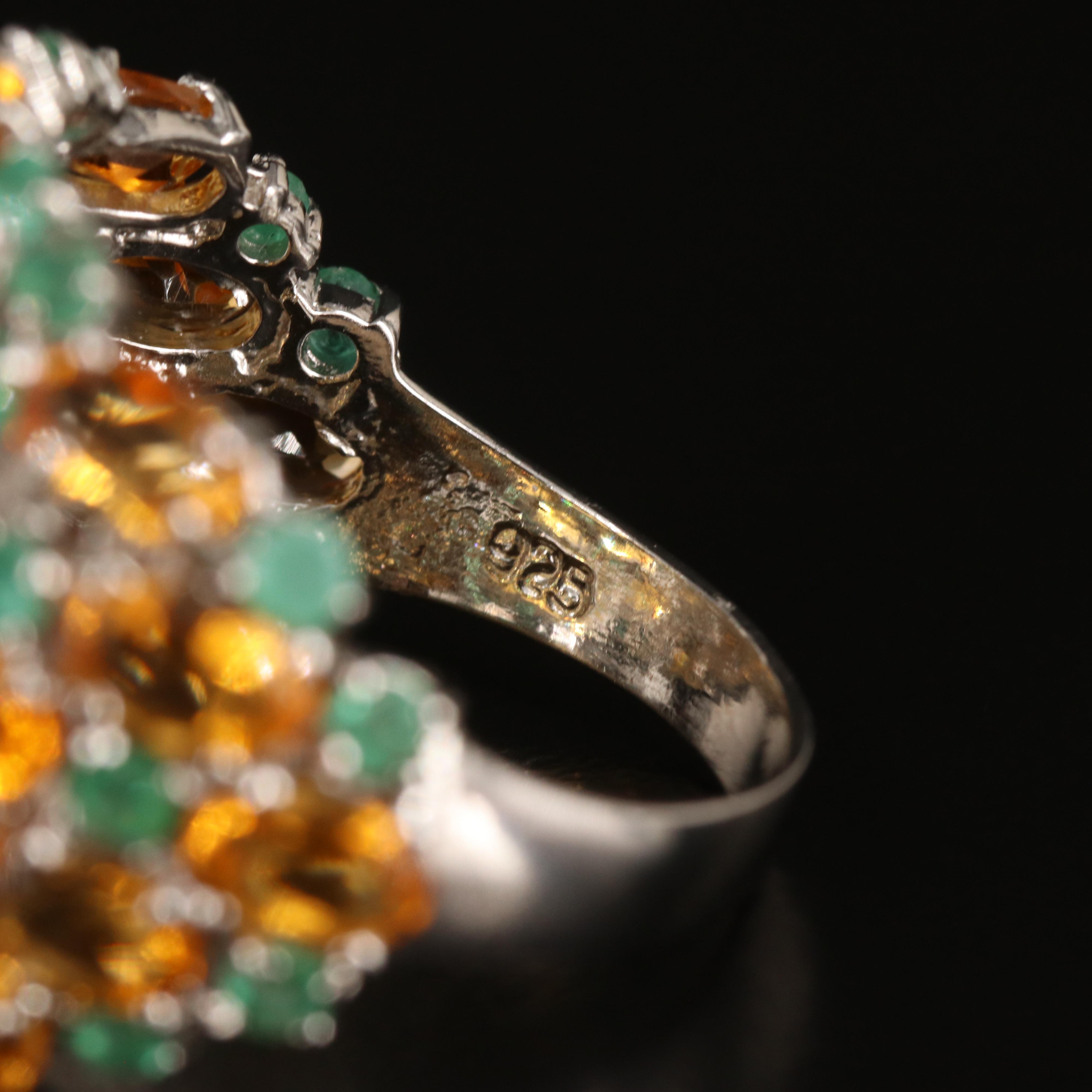 Sterling Citrine and Emerald Dome Ring