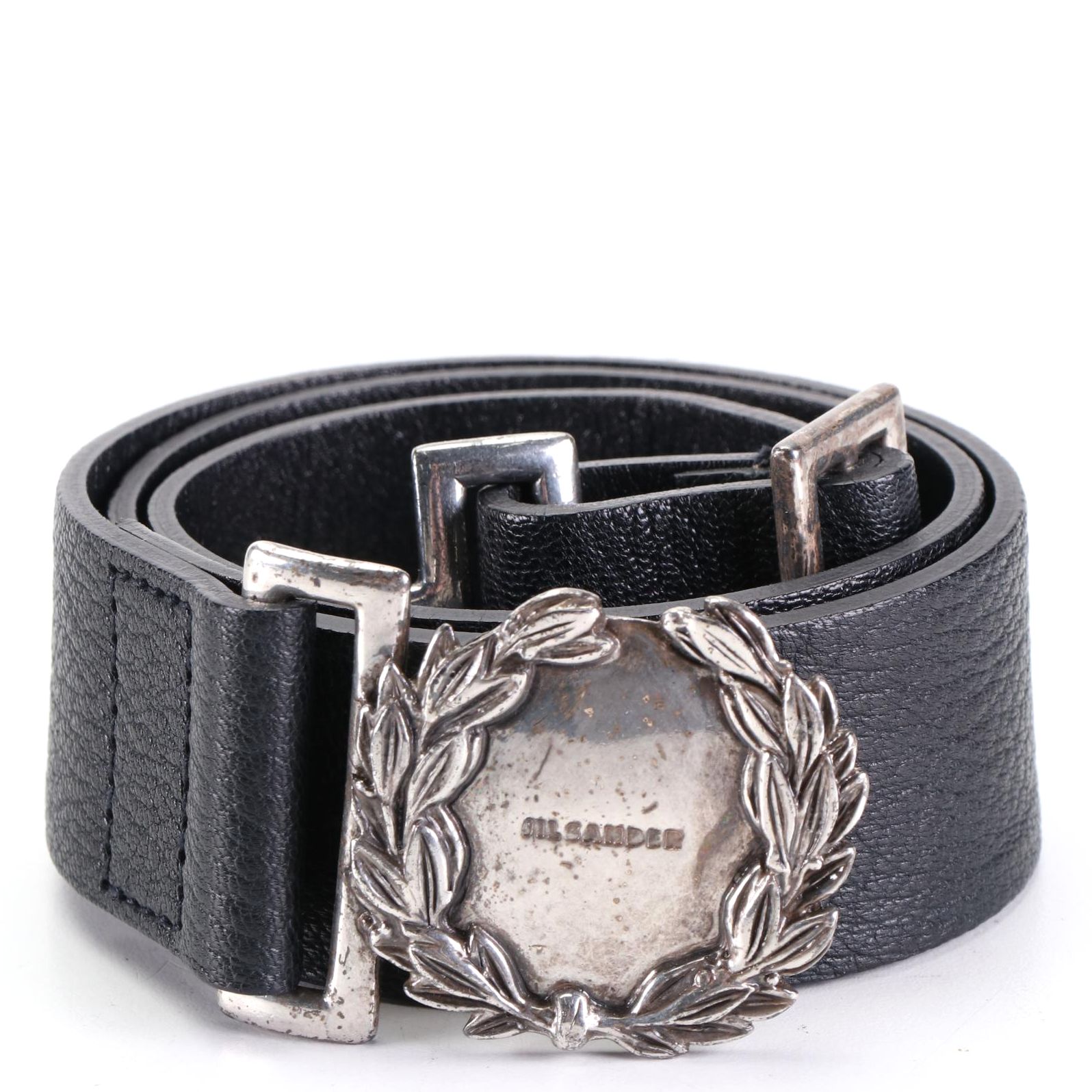 Jil Sander Leather Belt with Laurel Wreath Buckle