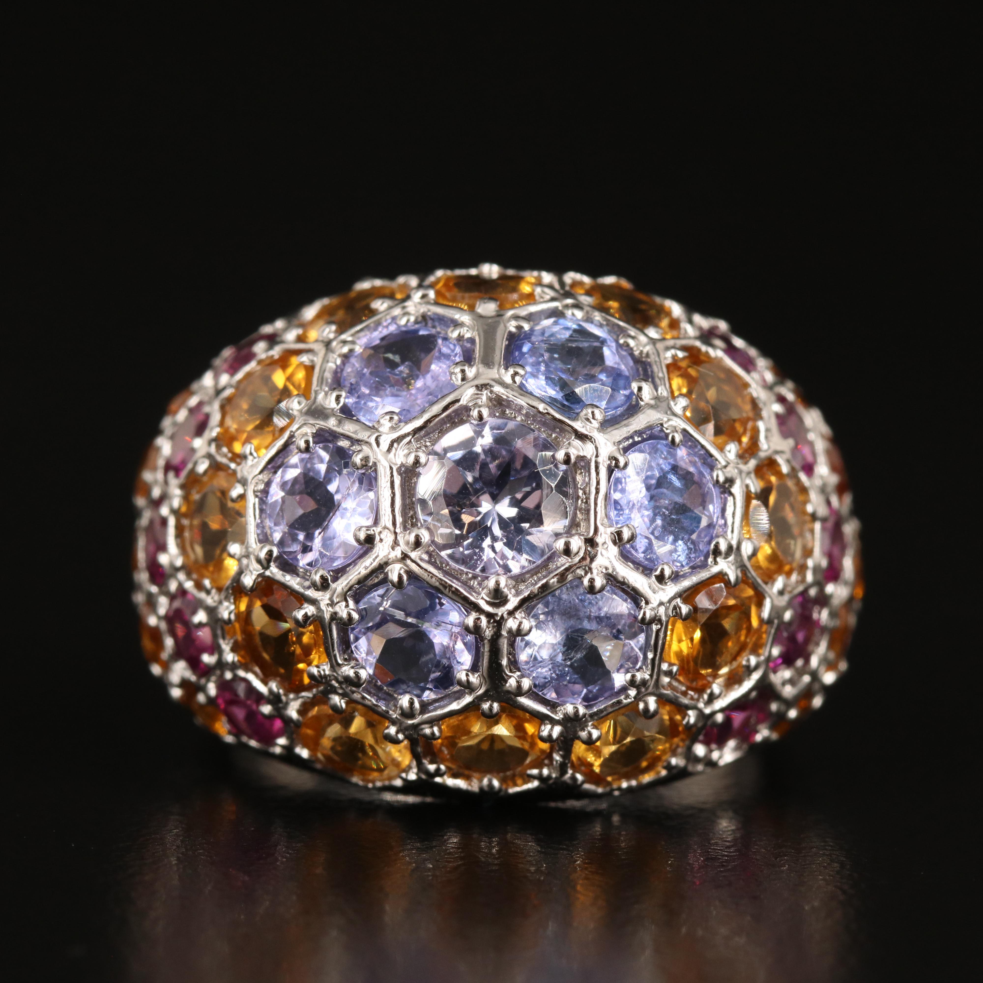 Sterling Tanzanite, Citrine and Garnet Dome Ring