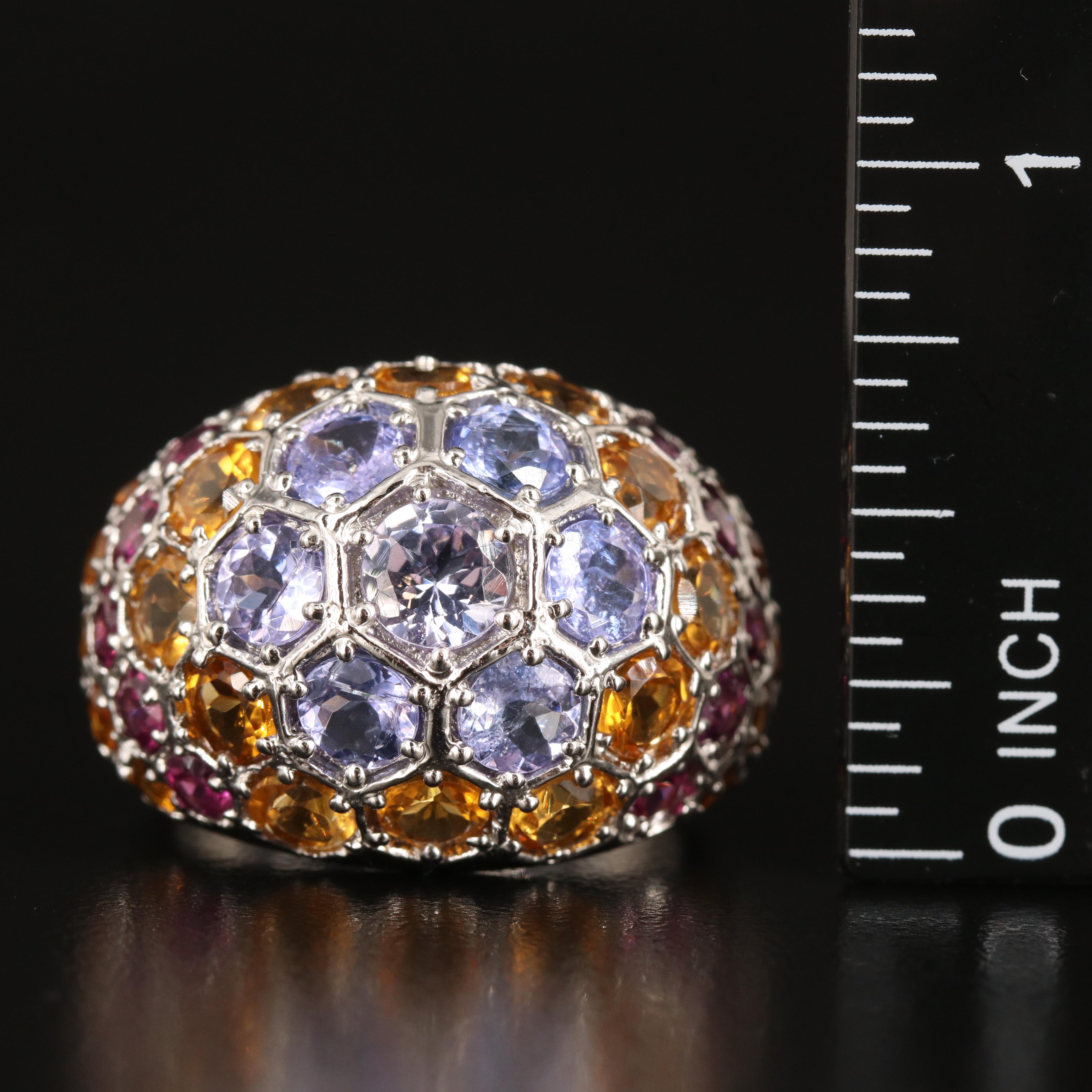 Sterling Tanzanite, Citrine and Garnet Dome Ring
