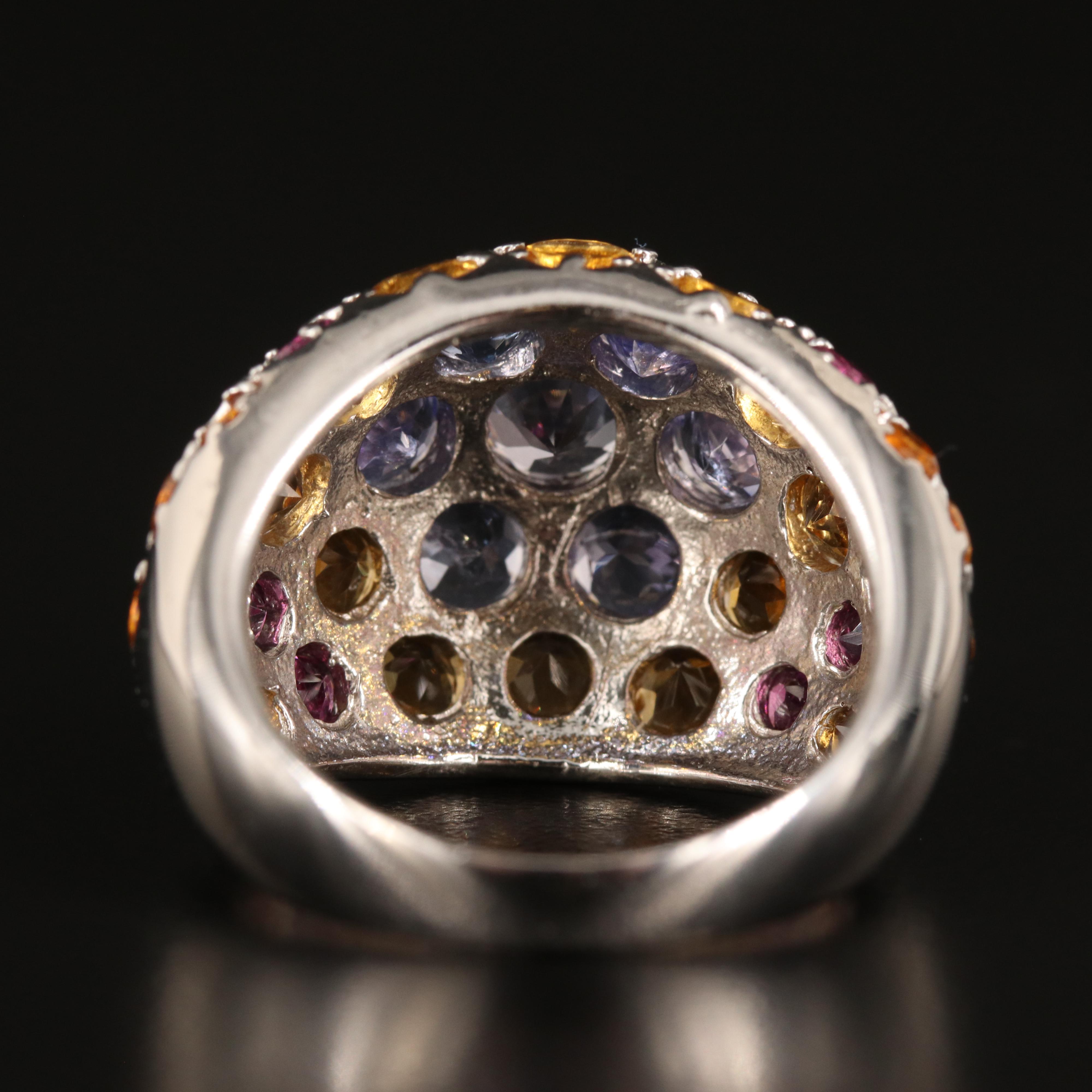 Sterling Tanzanite, Citrine and Garnet Dome Ring
