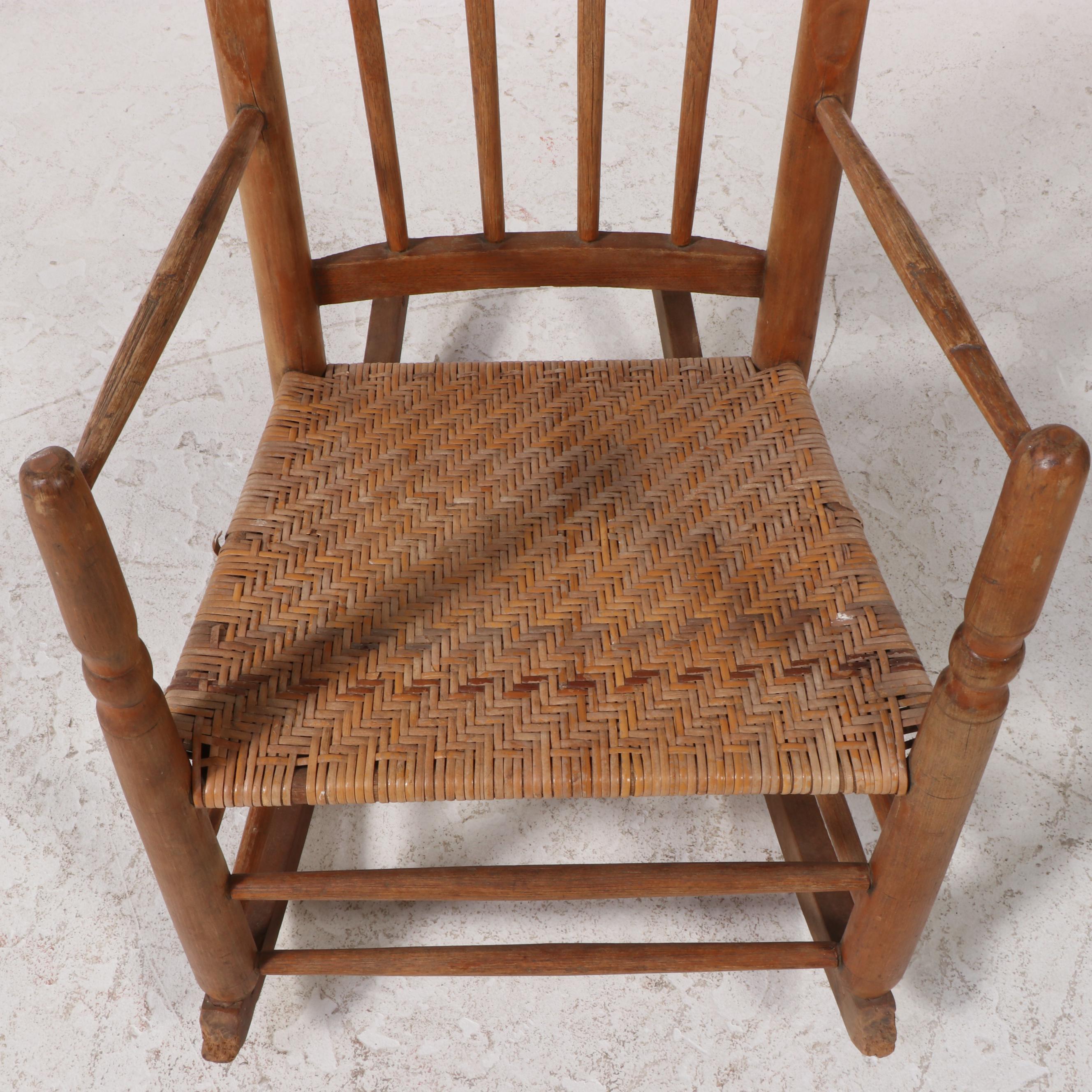 American Primitive Wooden Arrow-Back Rocking Chair, 19th Century