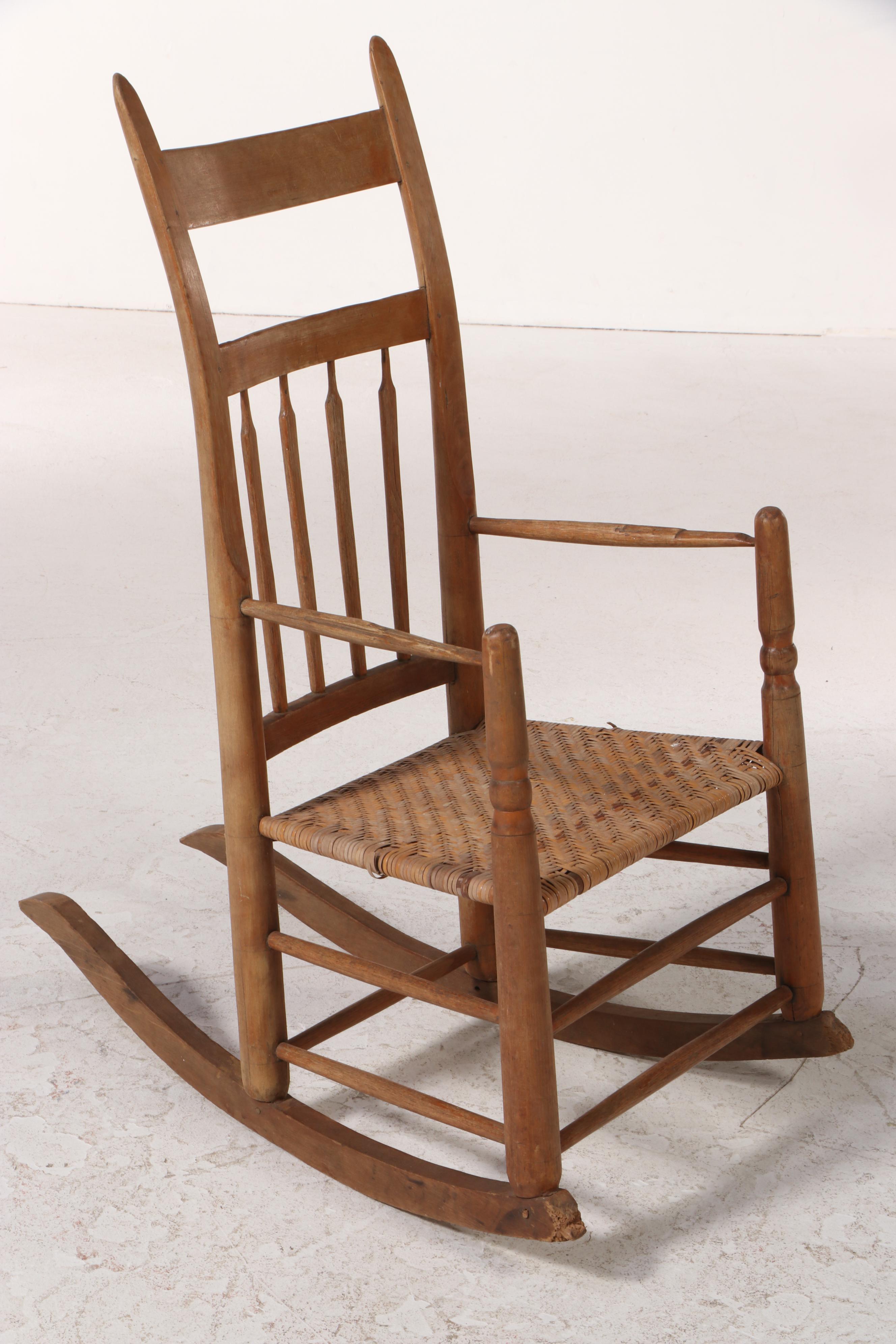 American Primitive Wooden Arrow-Back Rocking Chair, 19th Century