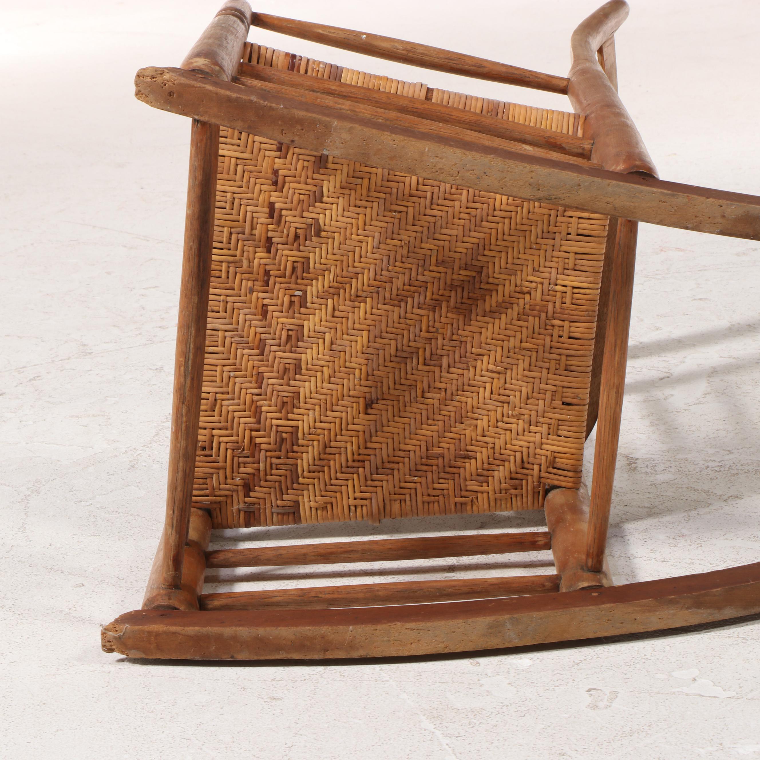 American Primitive Wooden Arrow-Back Rocking Chair, 19th Century