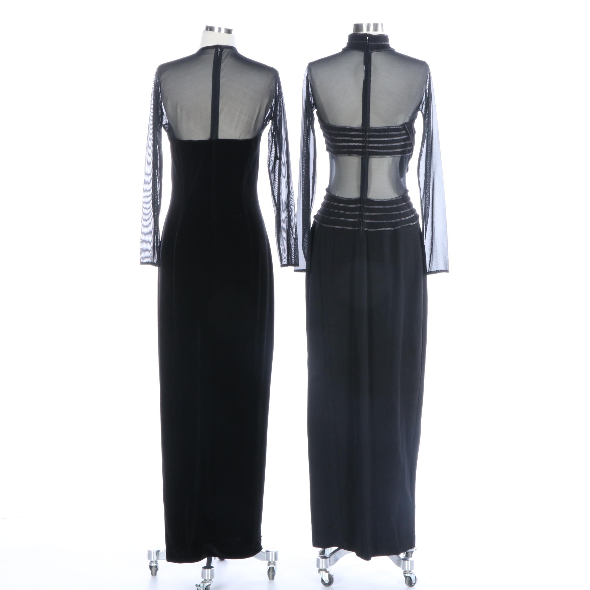 Tadashi Shoji Sheer Mesh Illusion Bodice Evening Dresses with Front Slits