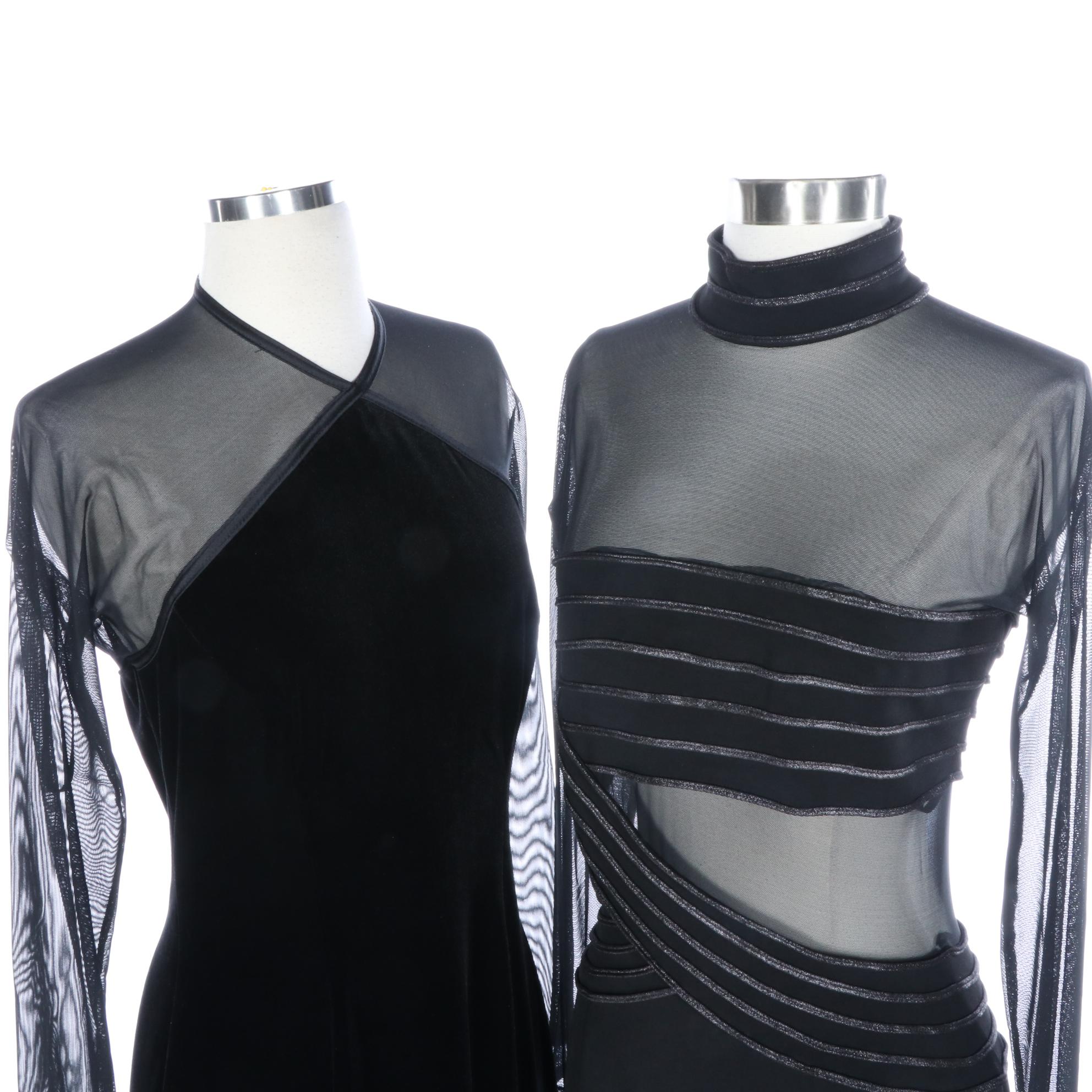 Tadashi Shoji Sheer Mesh Illusion Bodice Evening Dresses with Front Slits