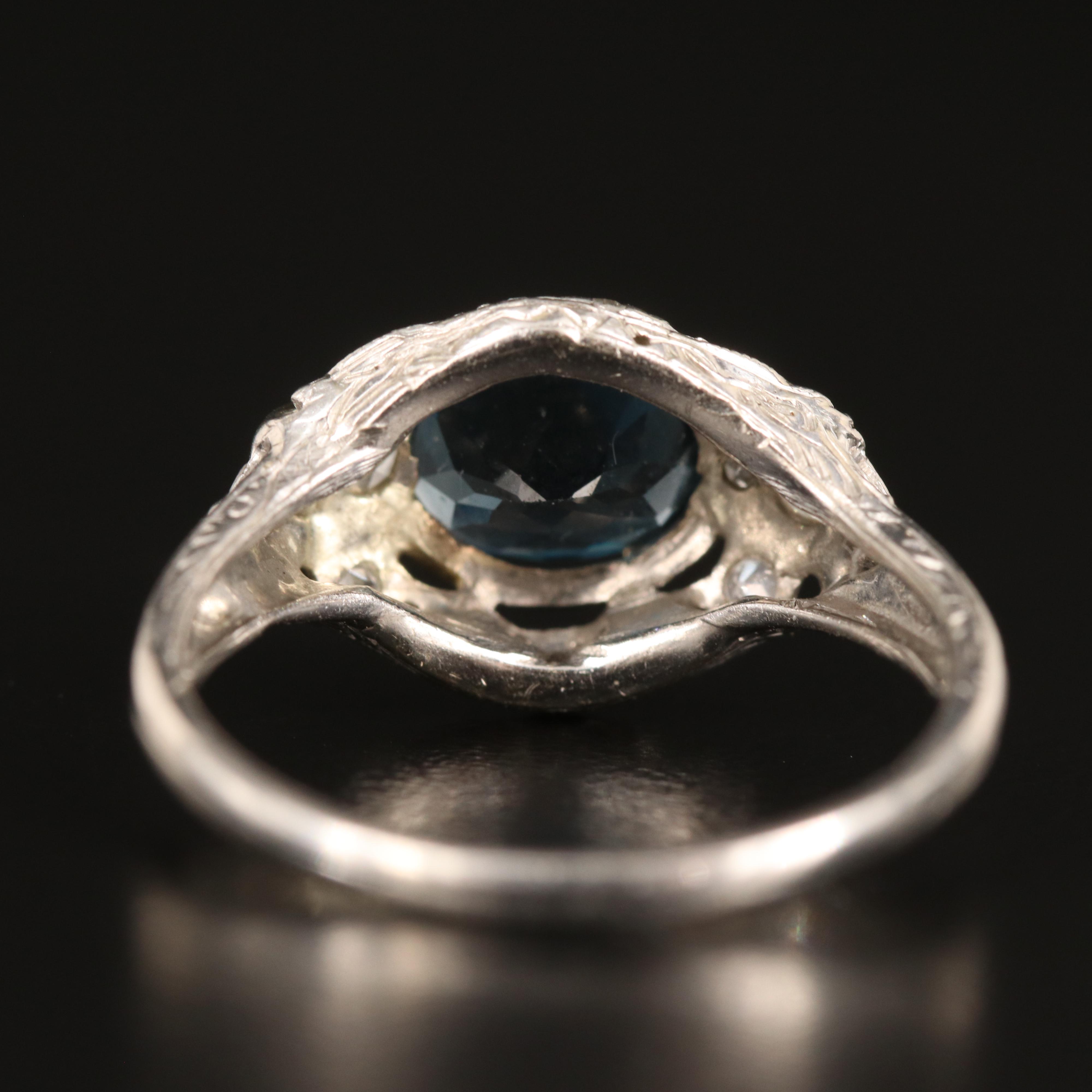 Vintage Platinum and 14K London Blue Topaz and Diamond Ring