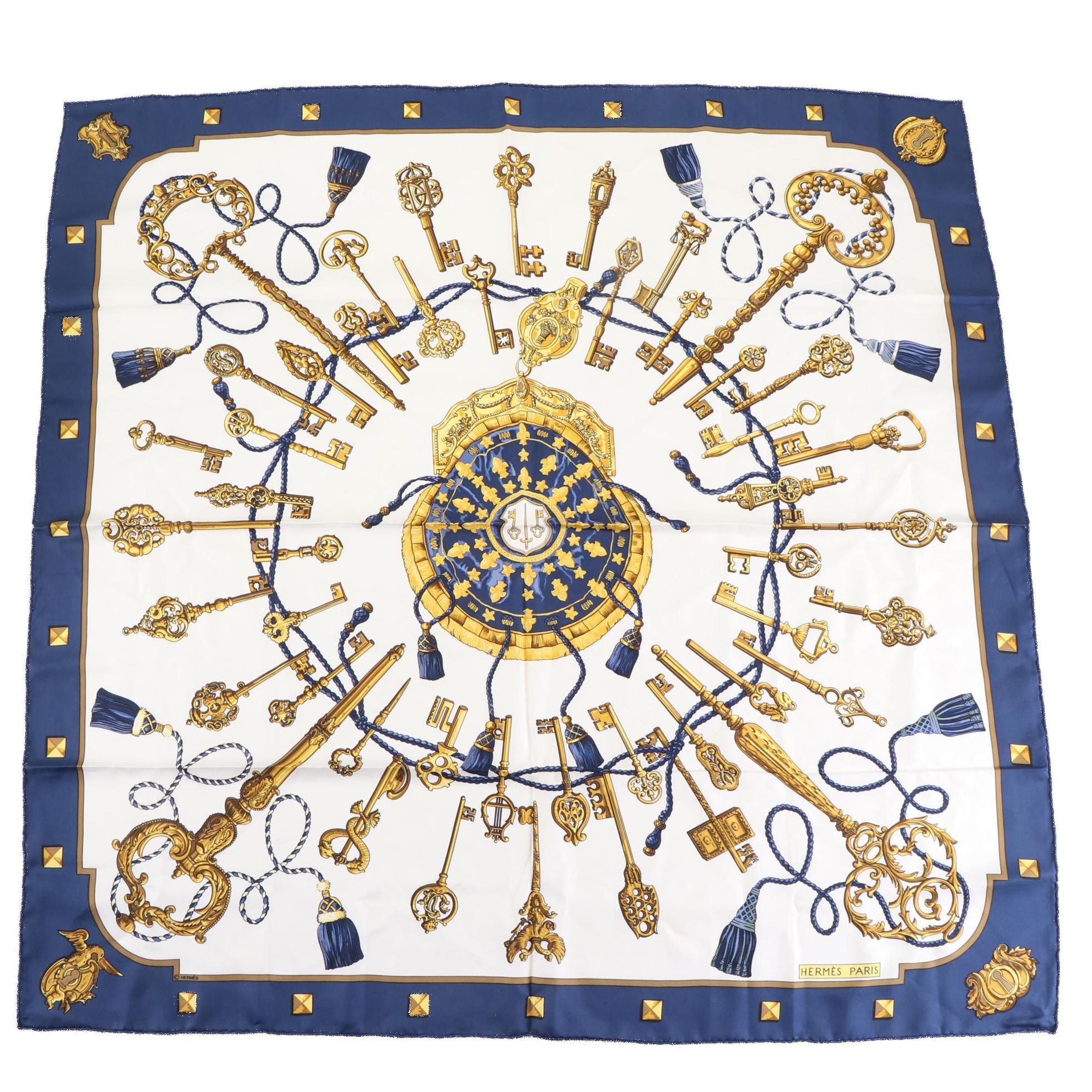 Hermès "Les Clefs" Silk Twill Scarf 90