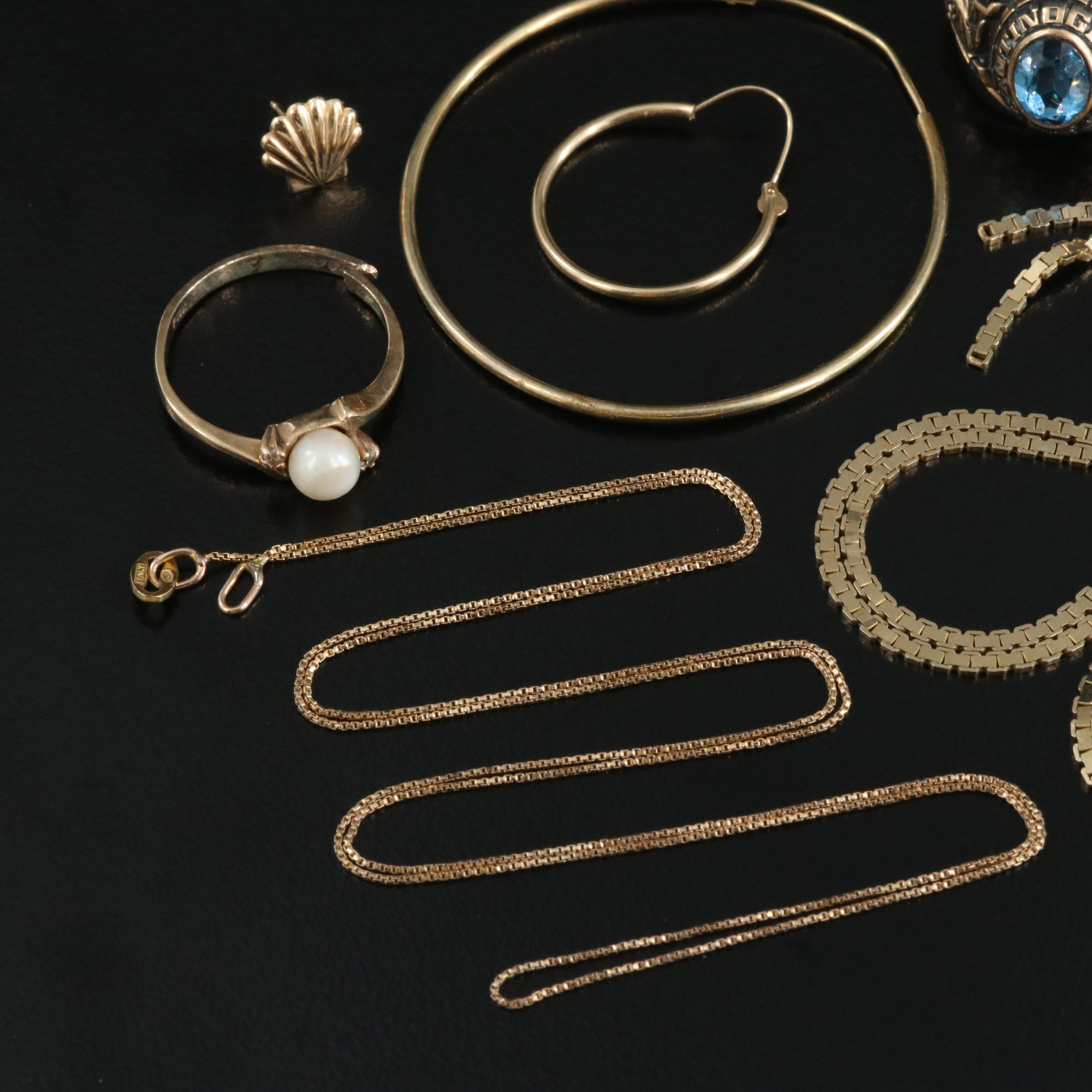 Scrap 14K, 10K and Sterling Grouping Including Diamond, Topaz and Pearl