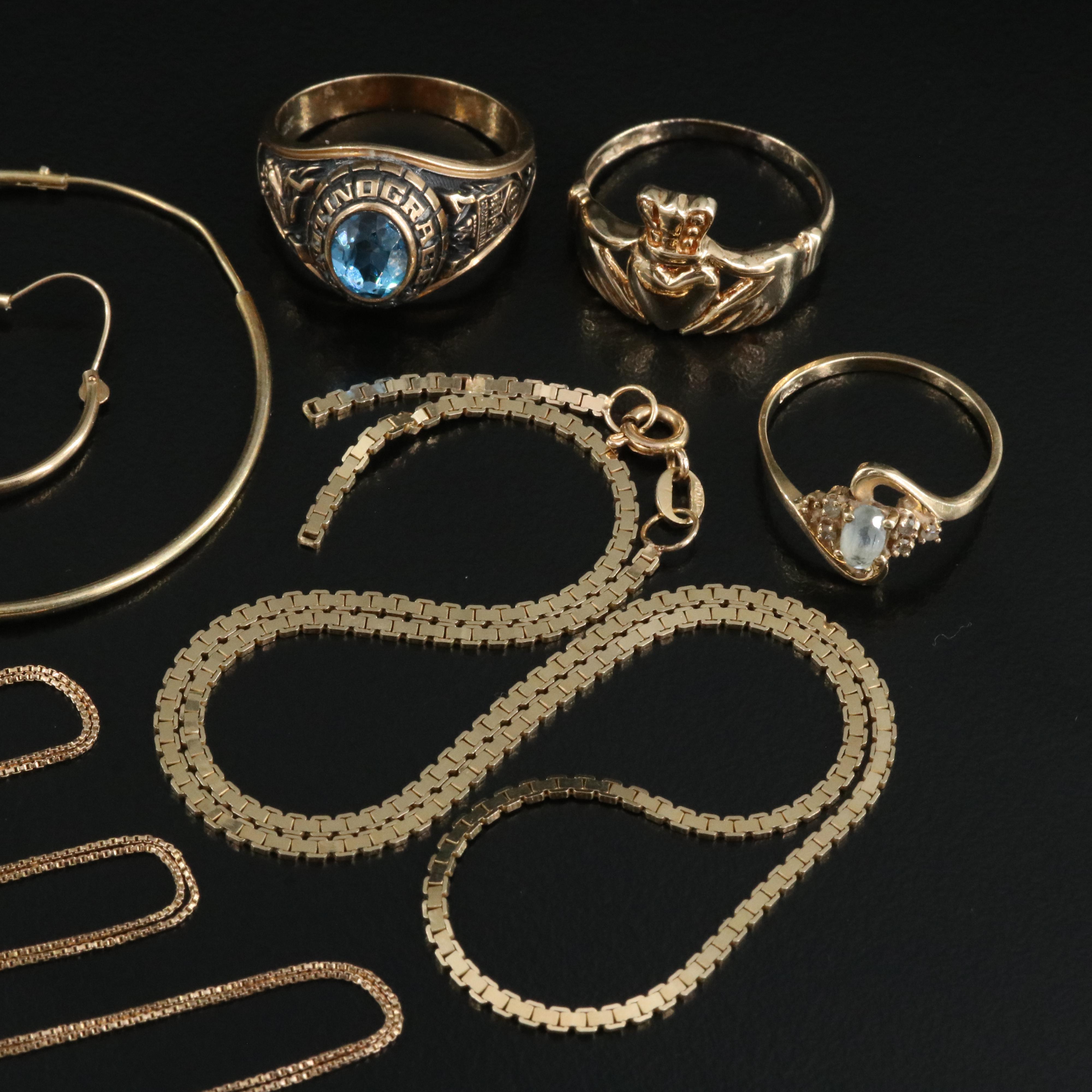 Scrap 14K, 10K and Sterling Grouping Including Diamond, Topaz and Pearl