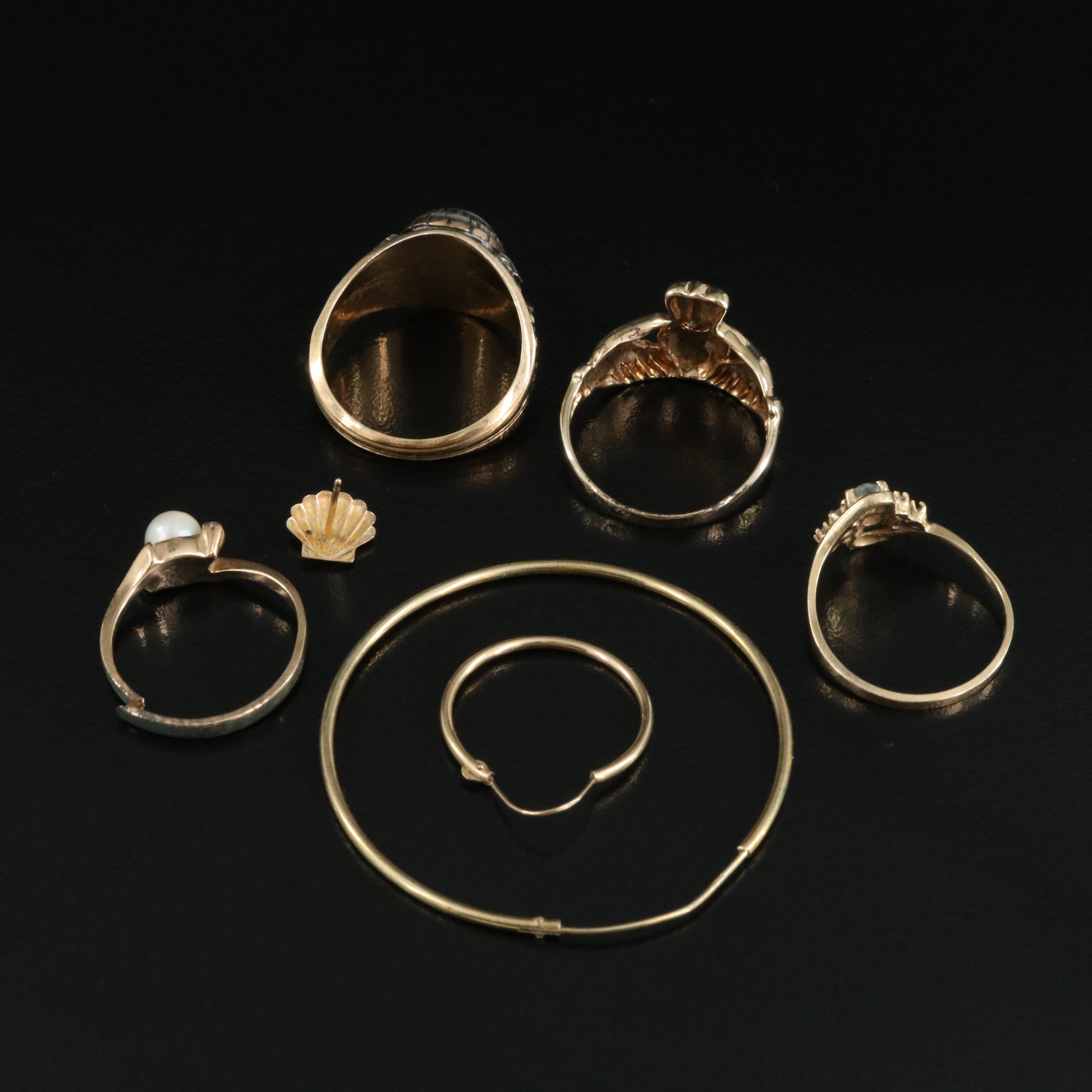 Scrap 14K, 10K and Sterling Grouping Including Diamond, Topaz and Pearl