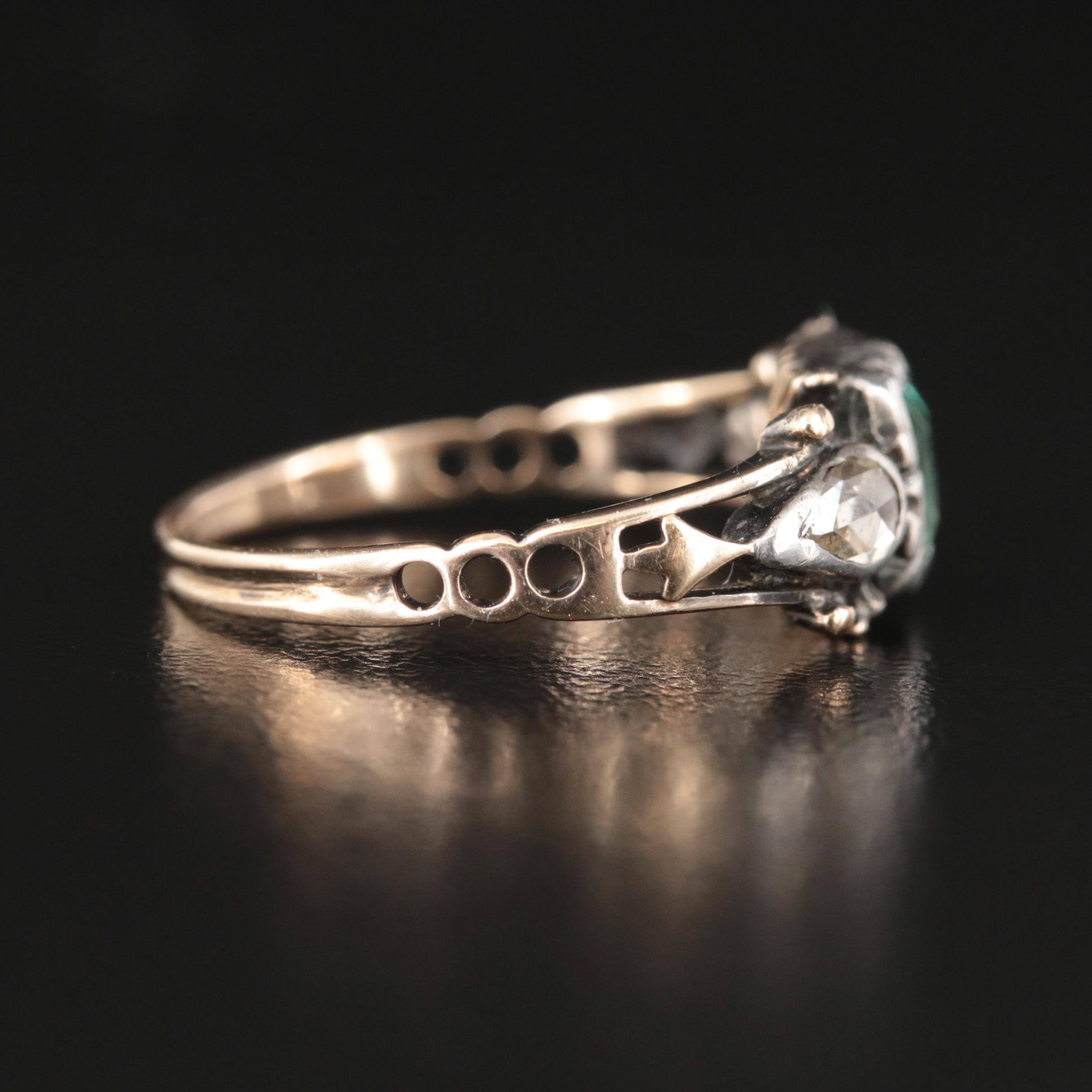 Georgian Revival 14K and Sterling Emerald and Diamond Ring