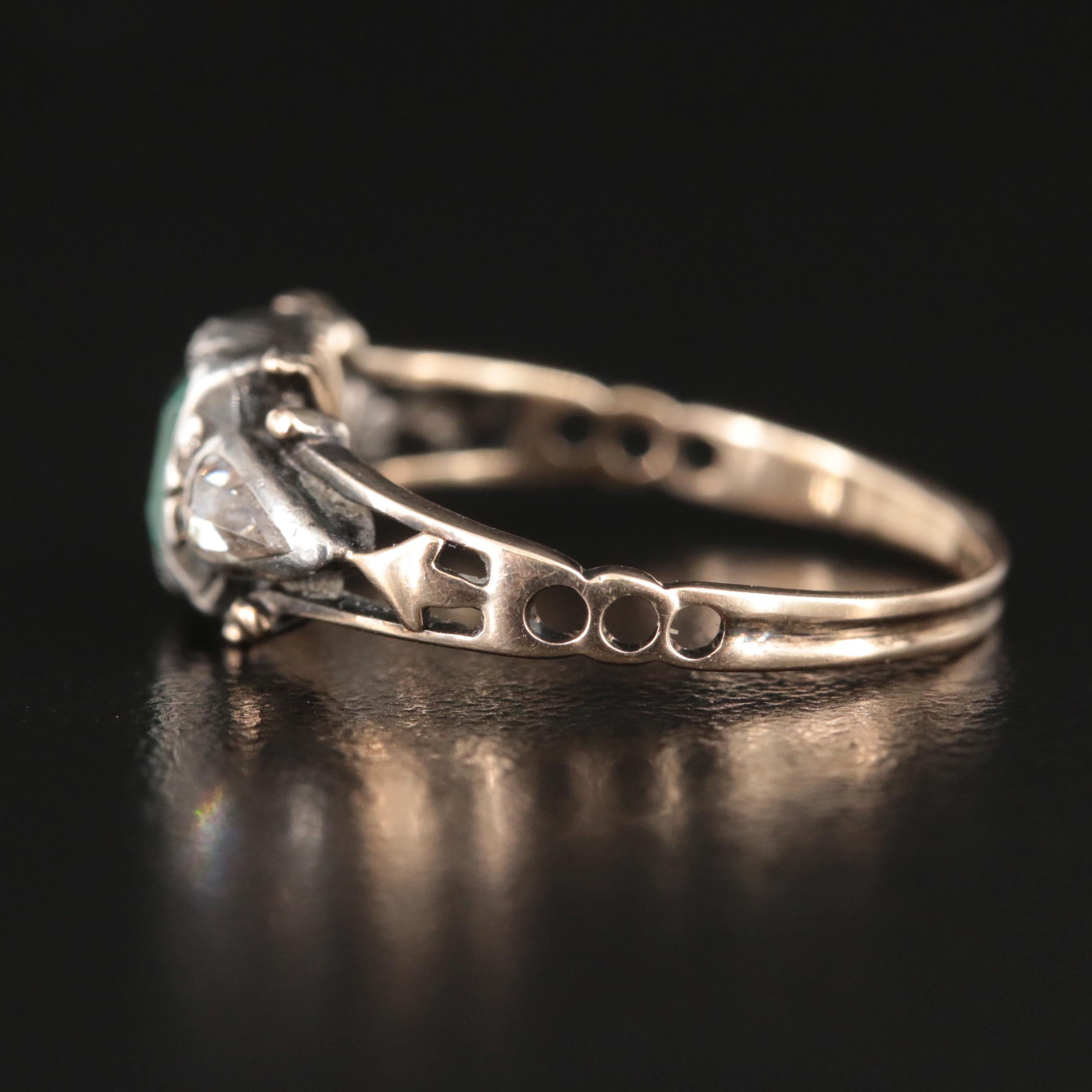 Georgian Revival 14K and Sterling Emerald and Diamond Ring