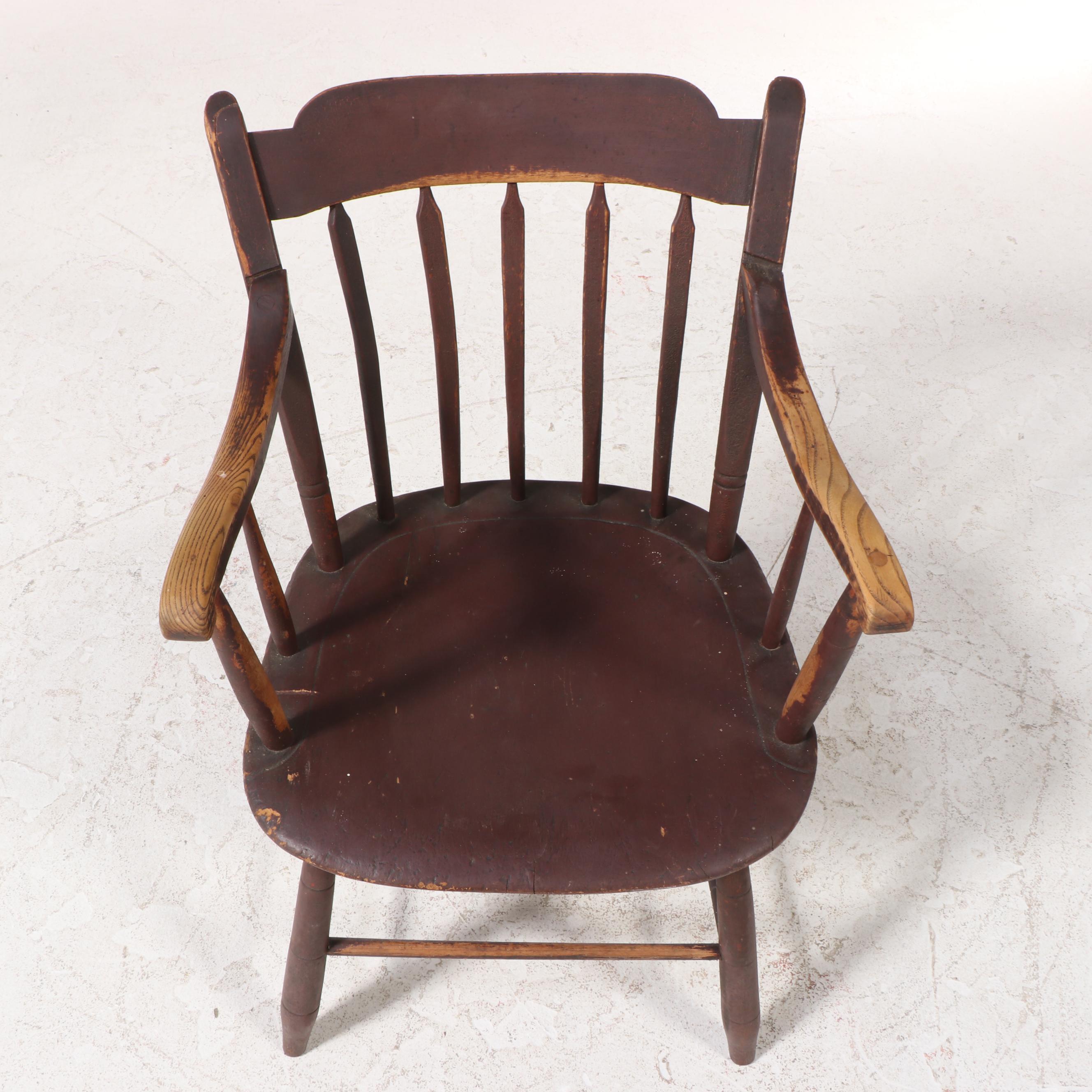 American Primitive Arrow-Back Painted Ash Armchair, 19th Century