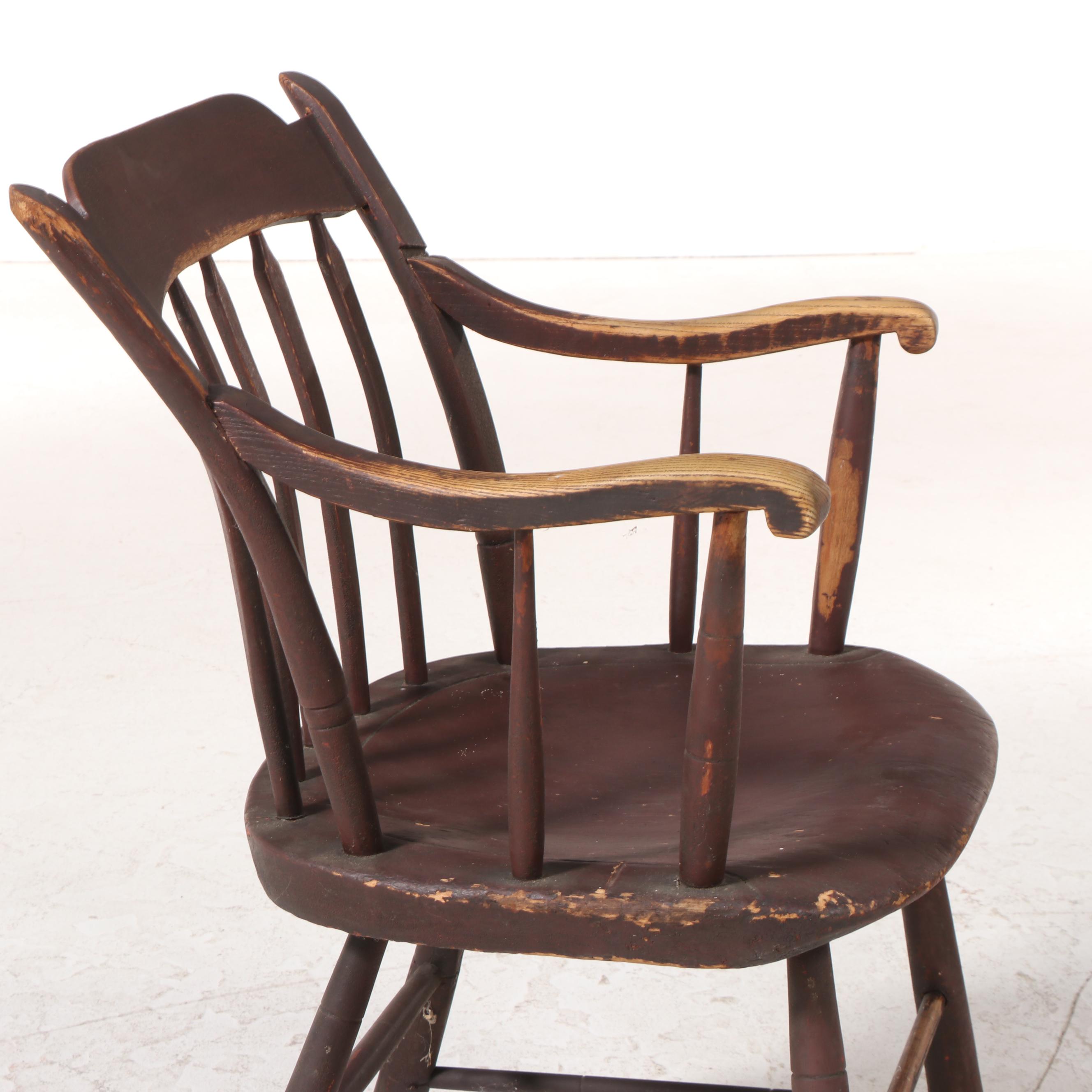 American Primitive Arrow-Back Painted Ash Armchair, 19th Century