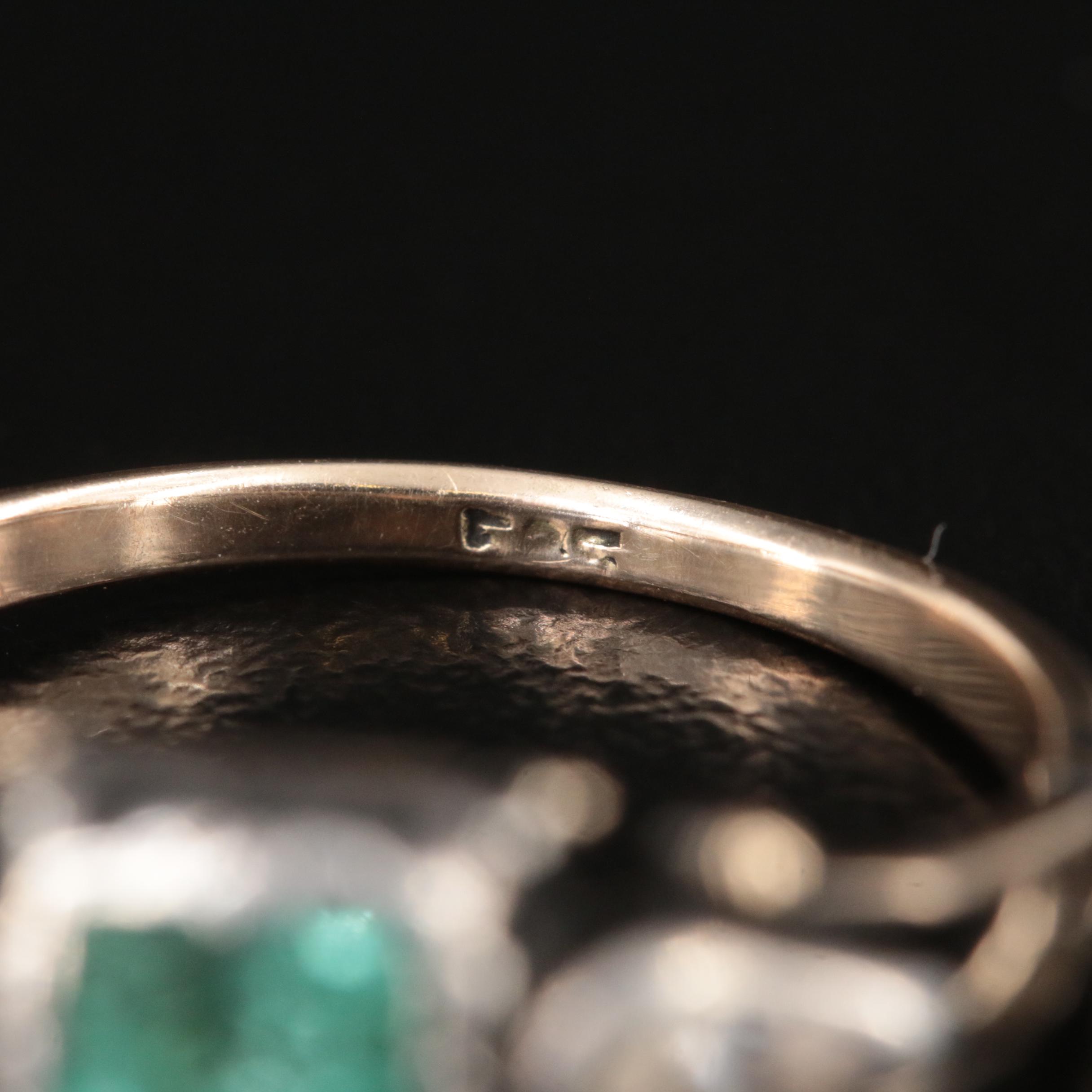 Georgian Revival 14K and Sterling Emerald and Diamond Ring