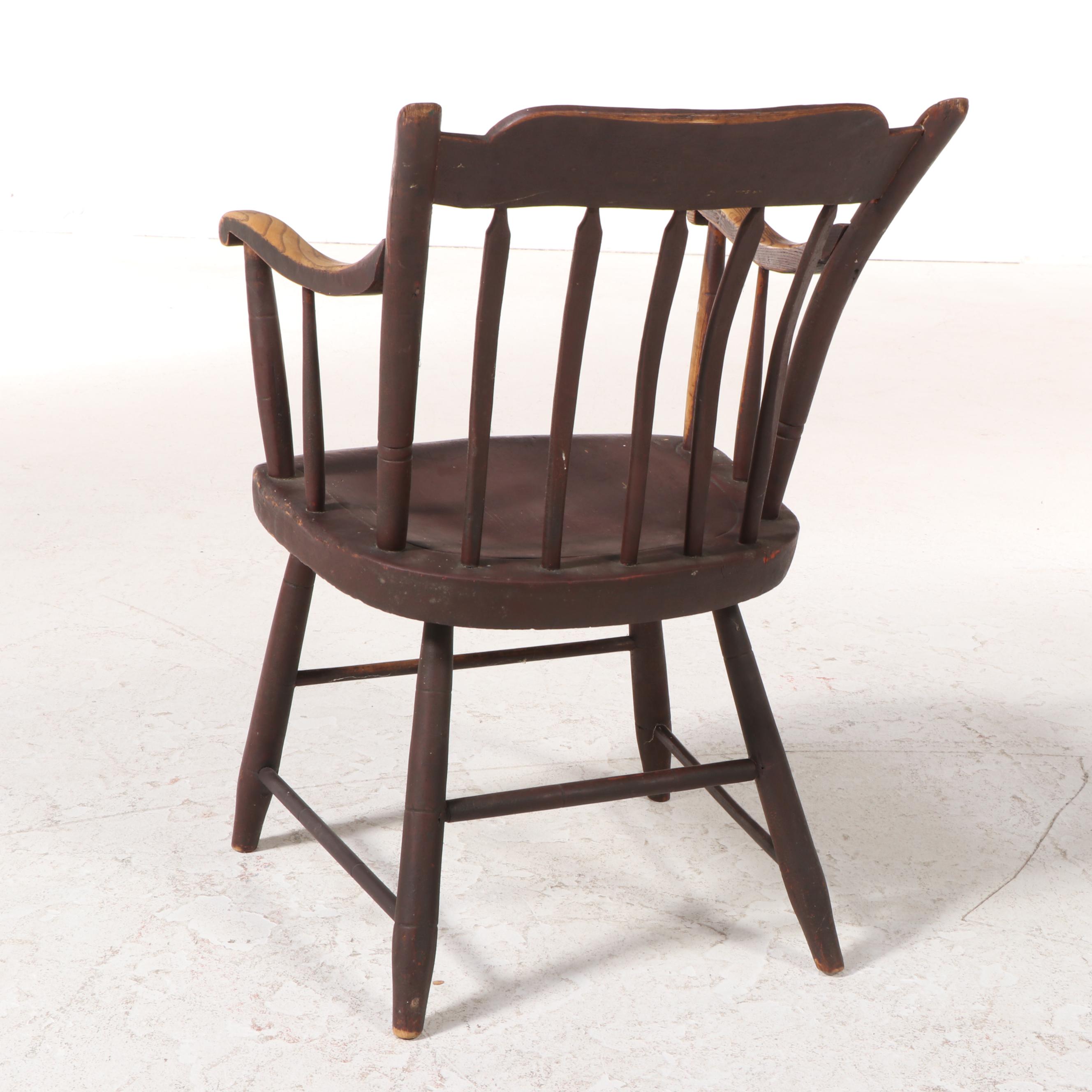 American Primitive Arrow-Back Painted Ash Armchair, 19th Century