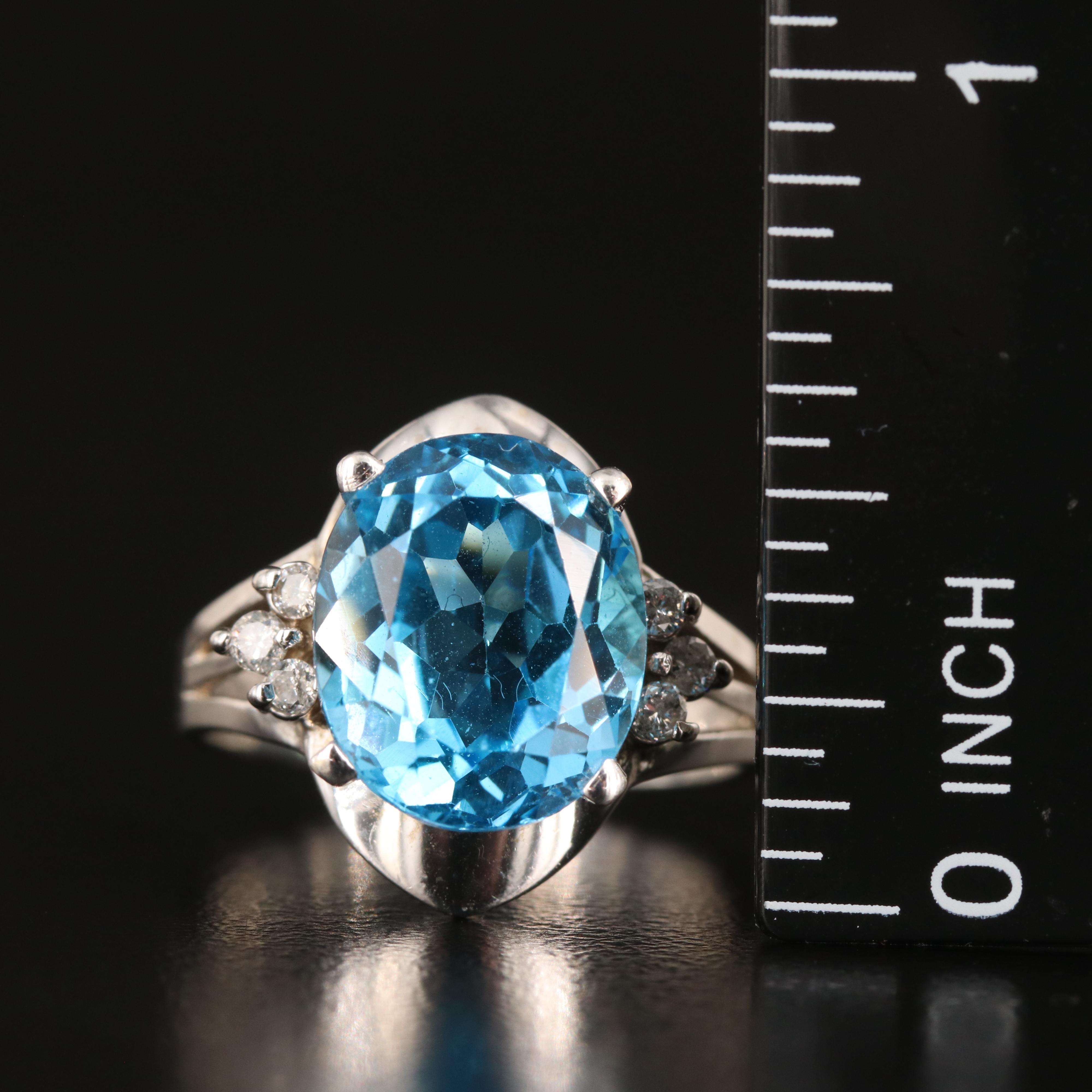 14K Swiss Blue Topaz and Diamond Ring