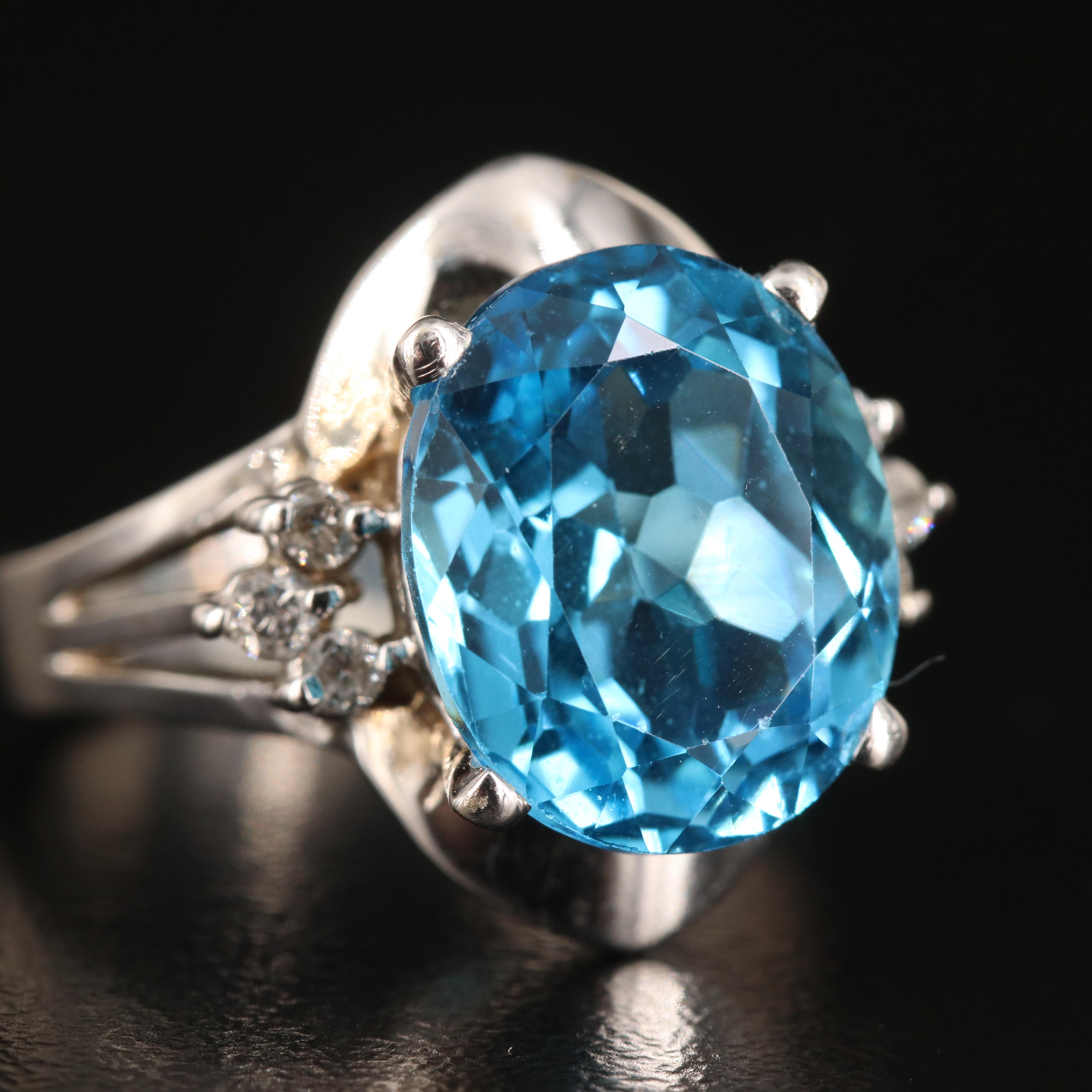 14K Swiss Blue Topaz and Diamond Ring