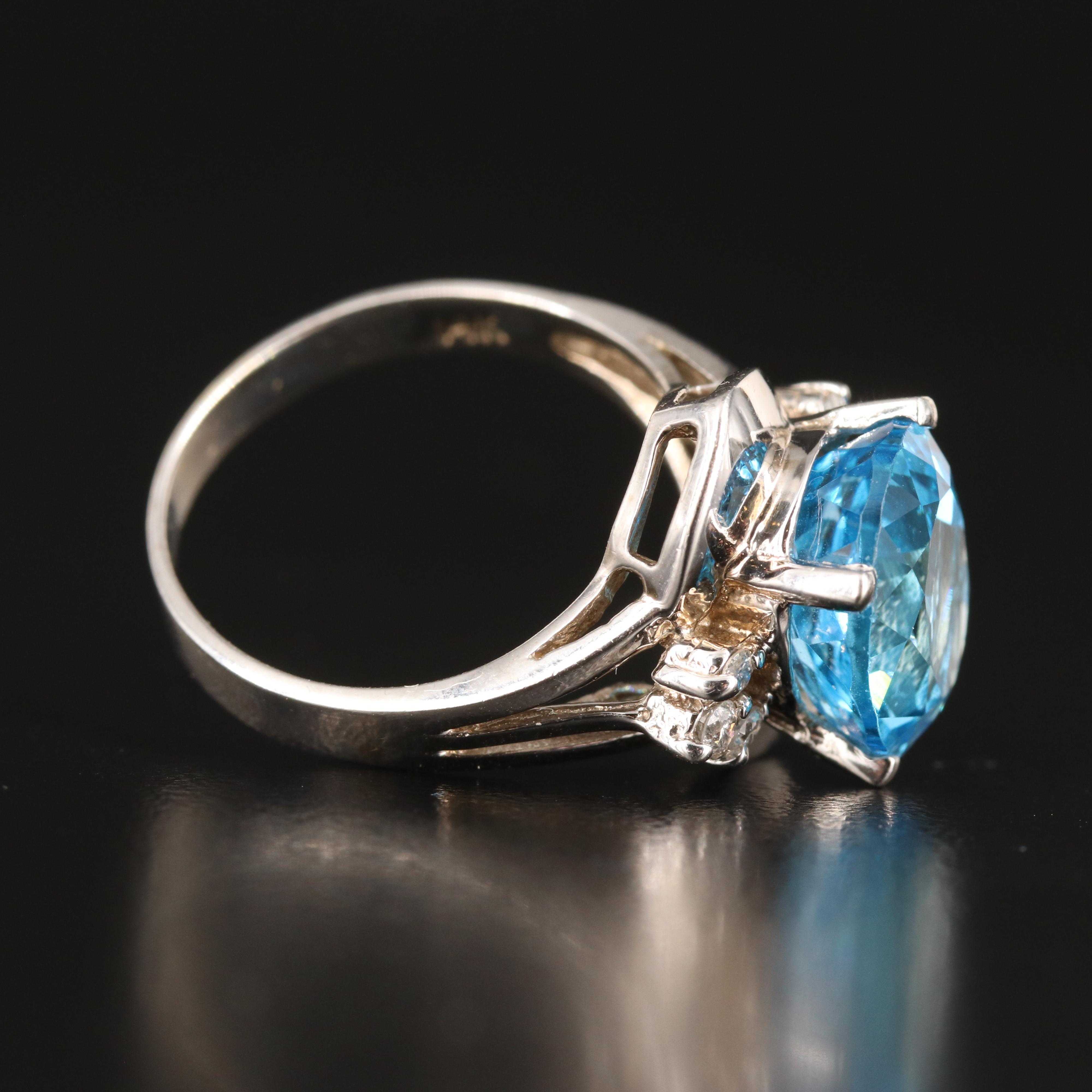 14K Swiss Blue Topaz and Diamond Ring