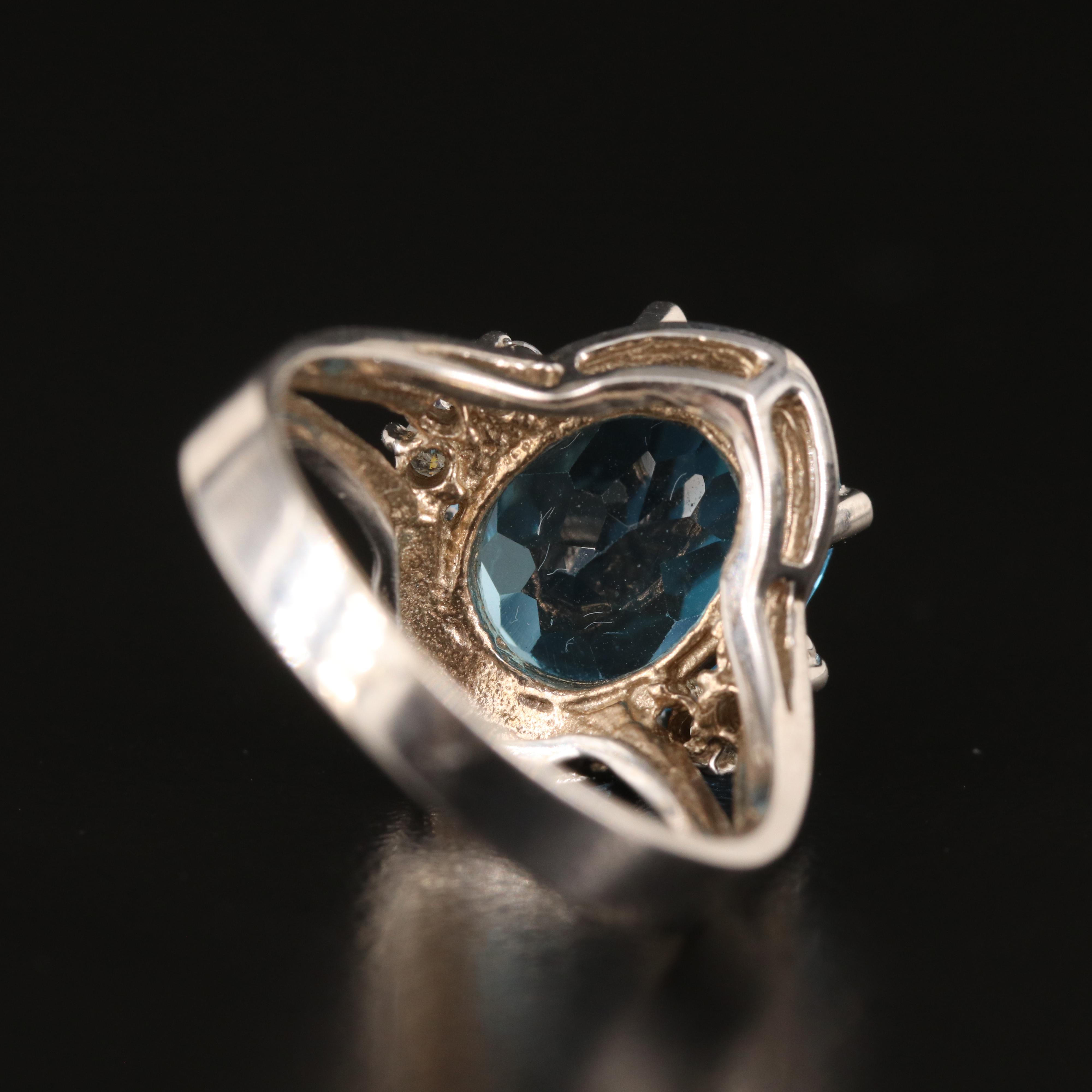 14K Swiss Blue Topaz and Diamond Ring