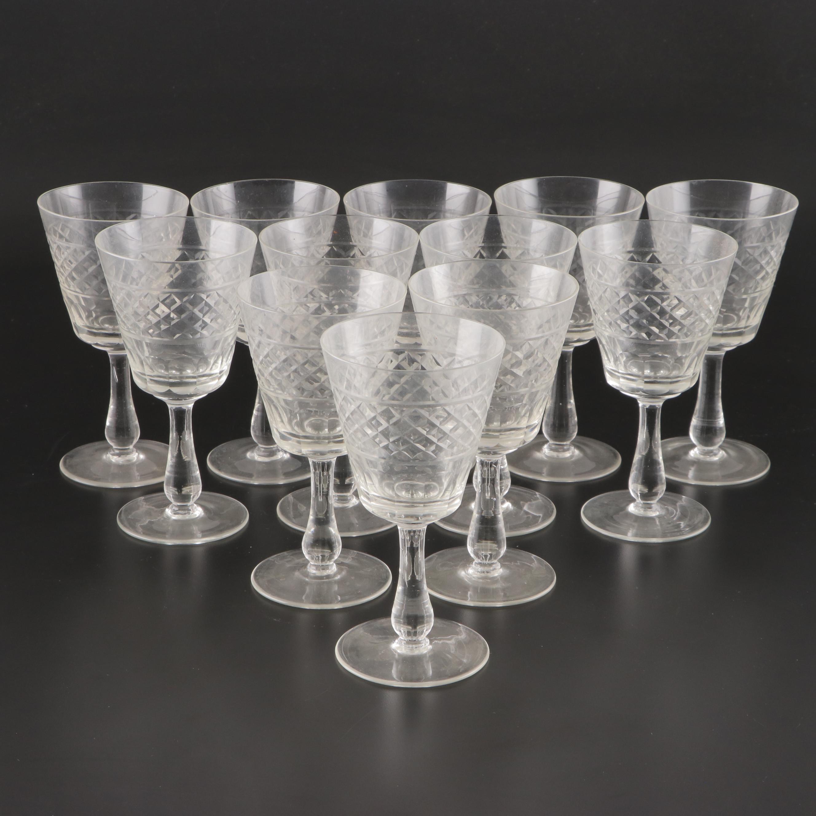 Cut Glass Wine Glasses, Mid to Late 20th Century