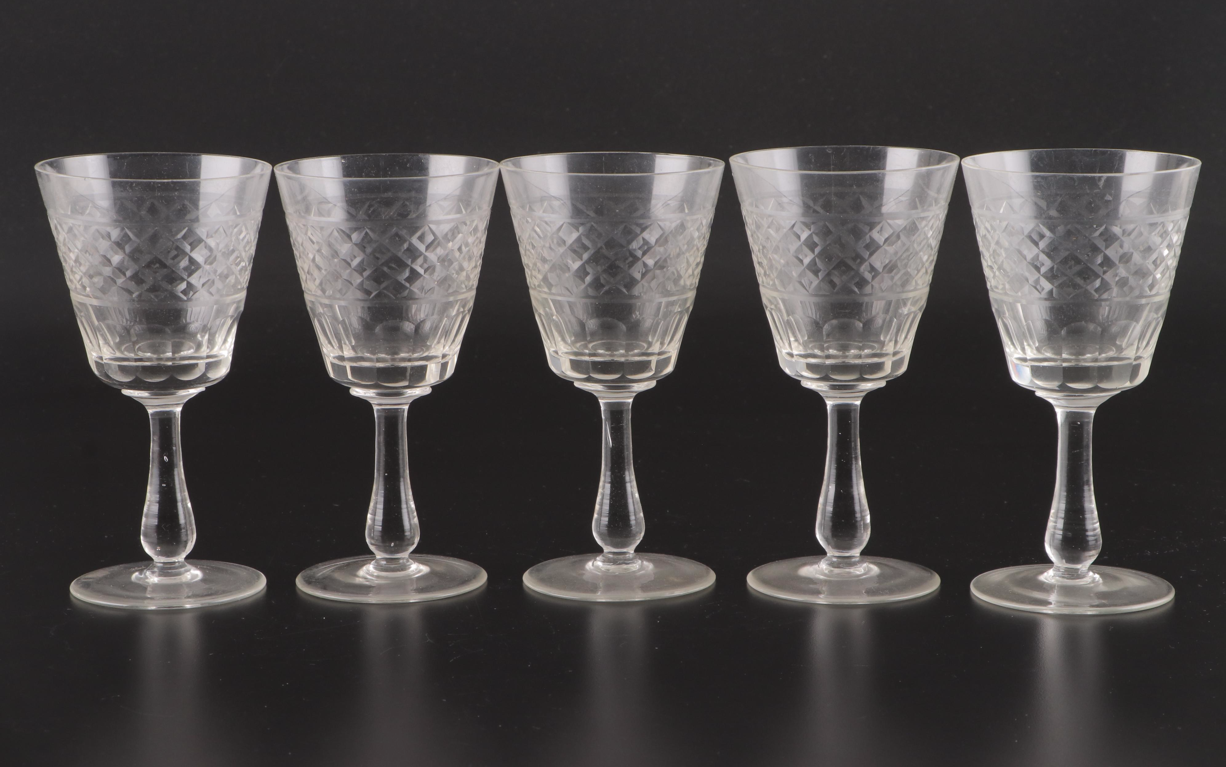 Cut Glass Wine Glasses, Mid to Late 20th Century