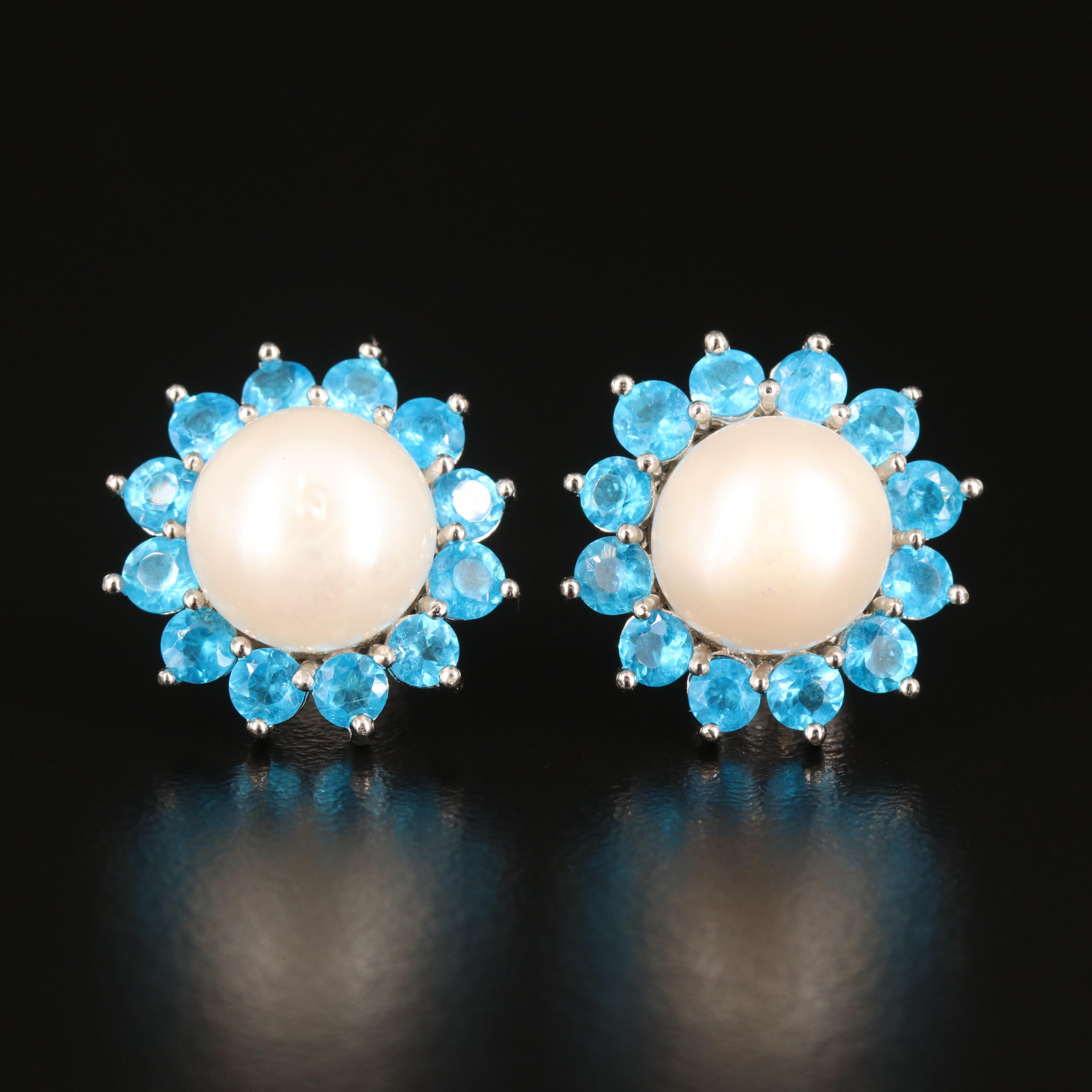 Sterling Pearl and Apatite Earrings