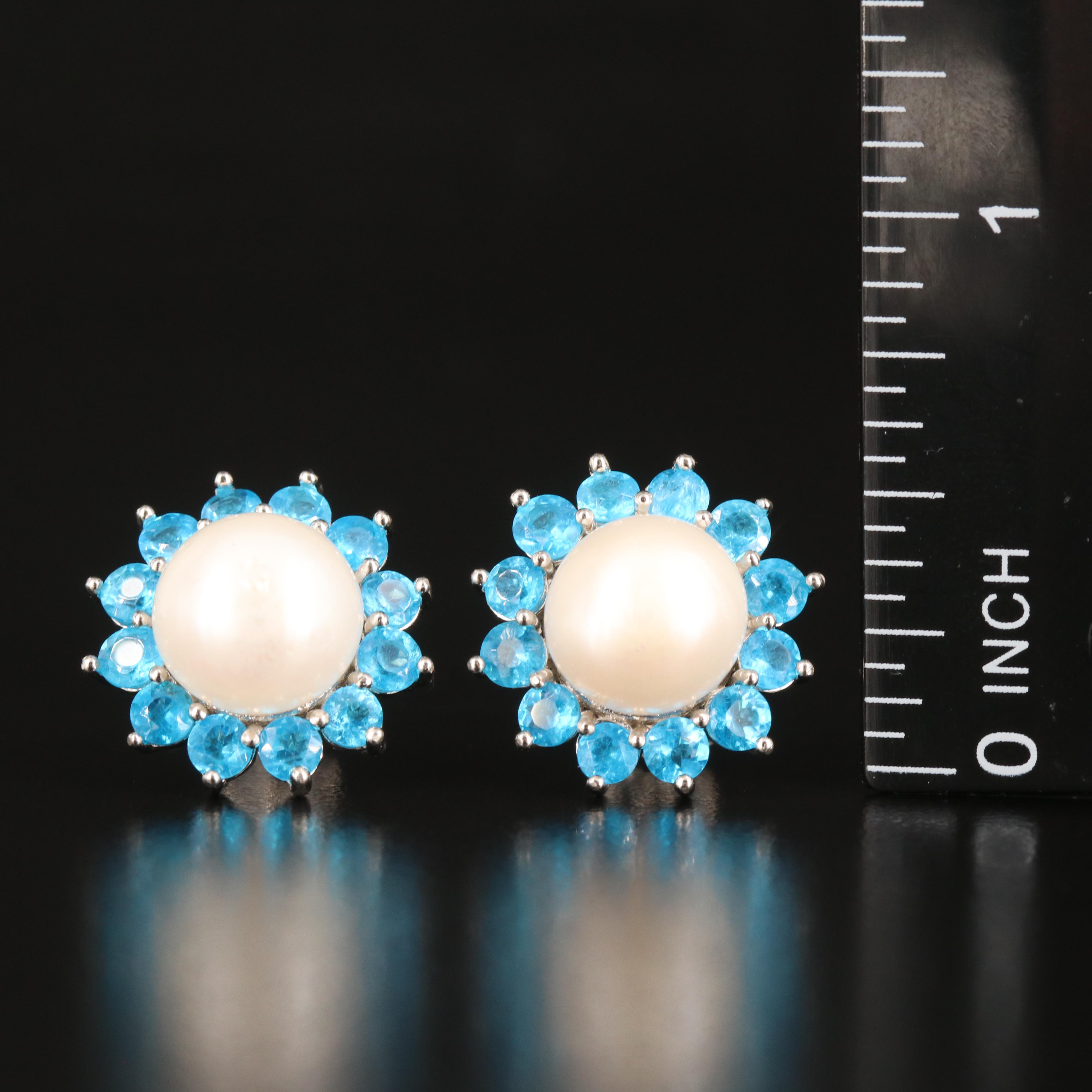 Sterling Pearl and Apatite Earrings