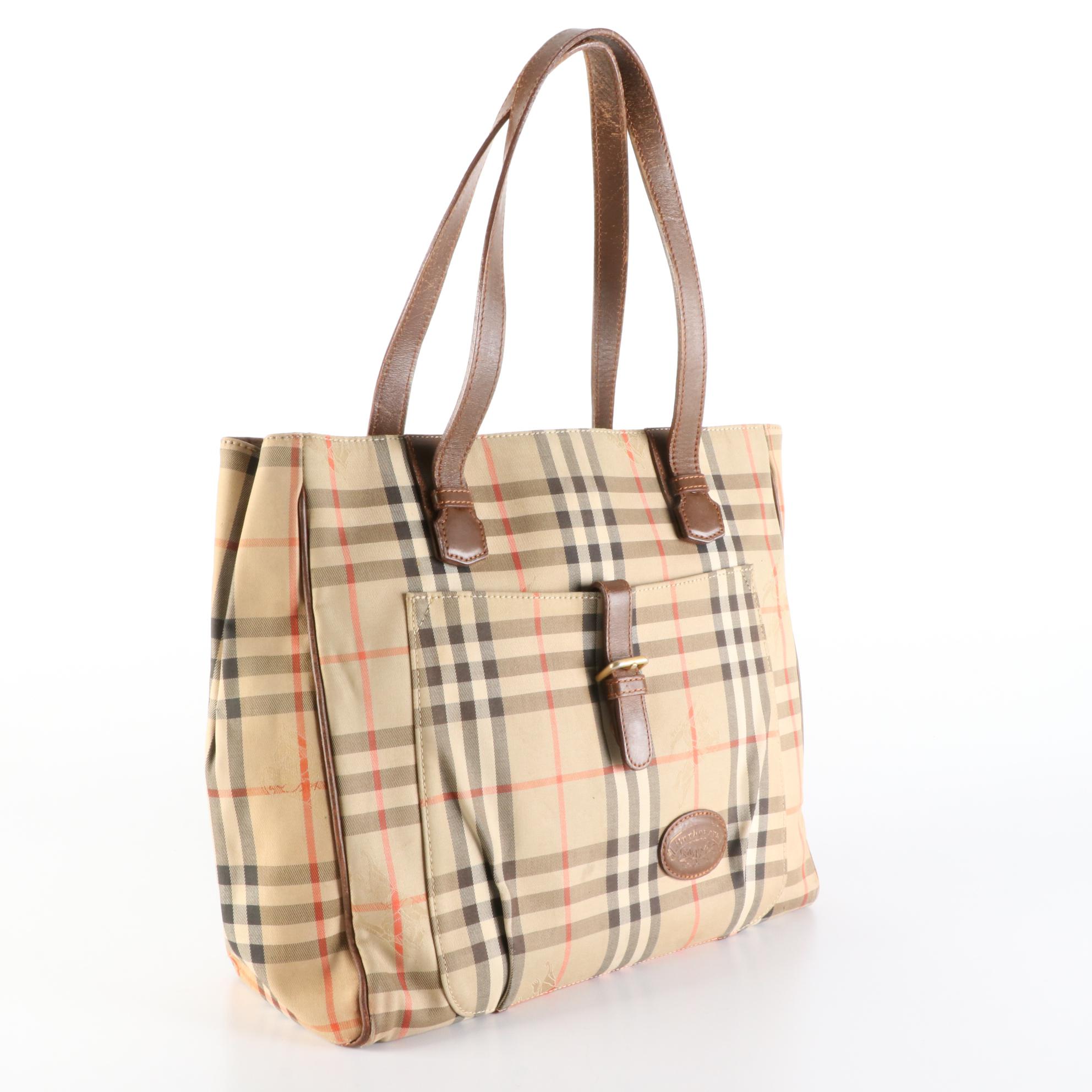 Burberrys Shoulder Bag in Haymarket Check with Brown Leather Trim