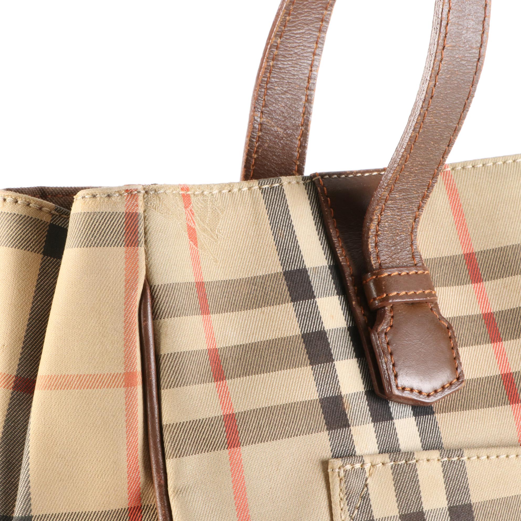 Burberrys Shoulder Bag in Haymarket Check with Brown Leather Trim