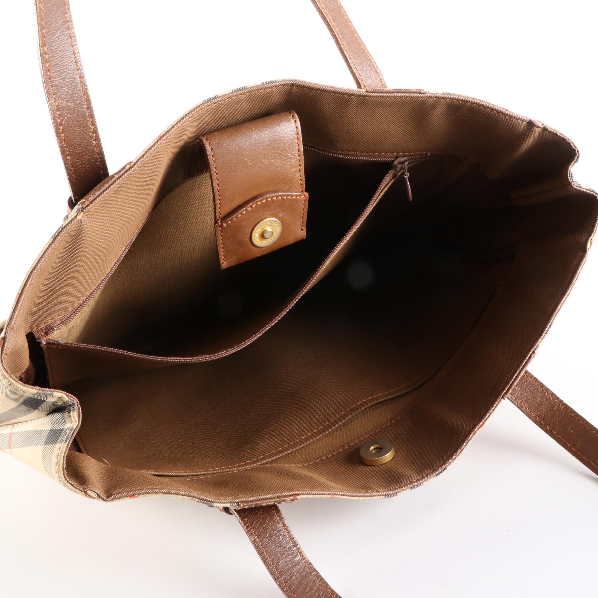 Burberrys Shoulder Bag in Haymarket Check with Brown Leather Trim