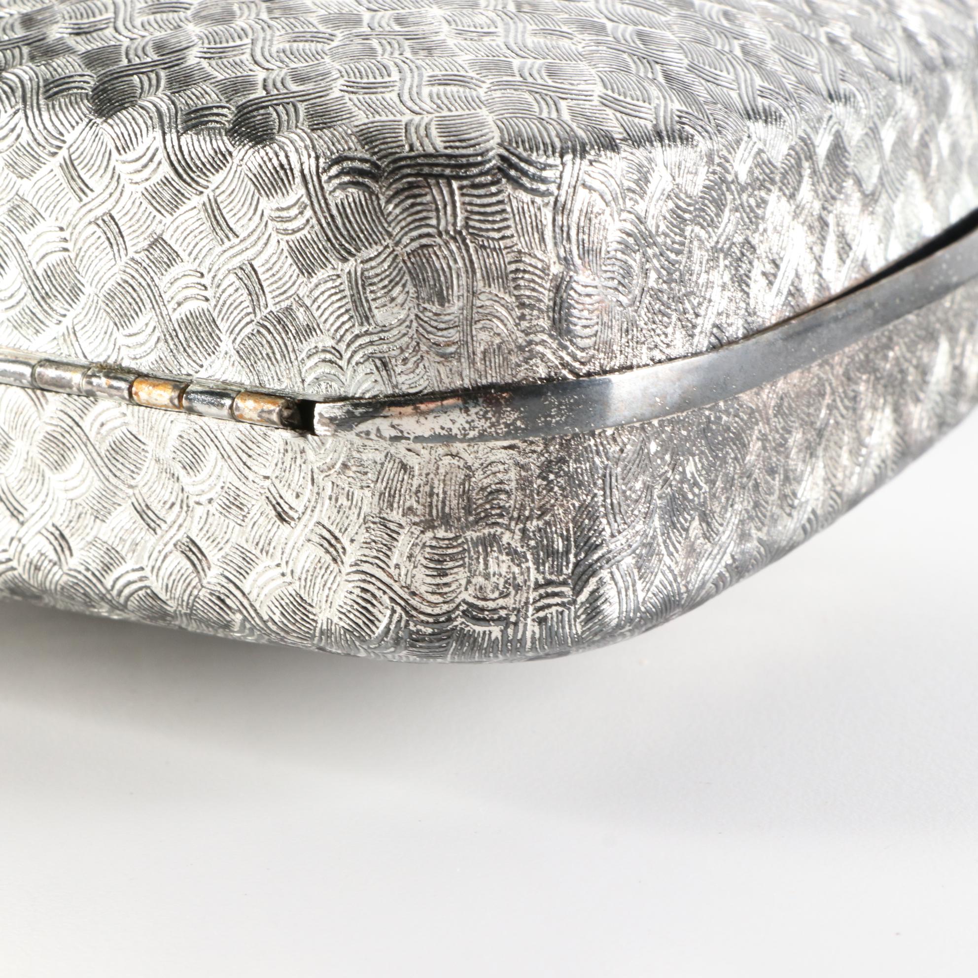 Saks Fifth Avenue Textured Metal Frame Clutch Purse with Strap