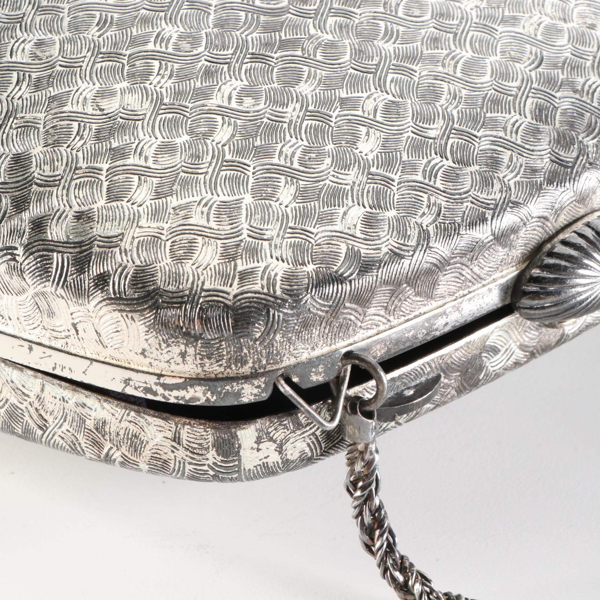 Saks Fifth Avenue Textured Metal Frame Clutch Purse with Strap