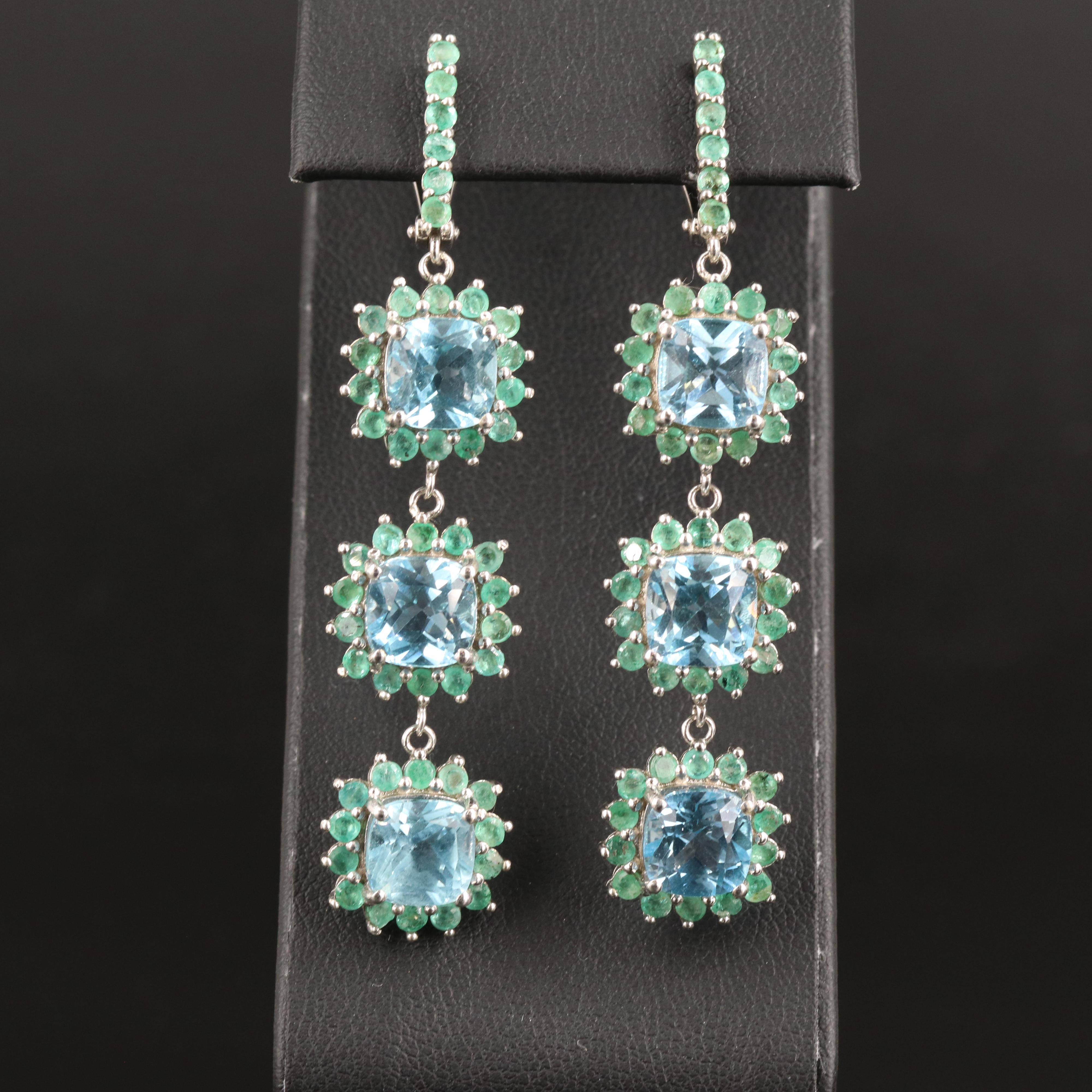 Sterling Sky Blue Topaz and Emerald Earrings