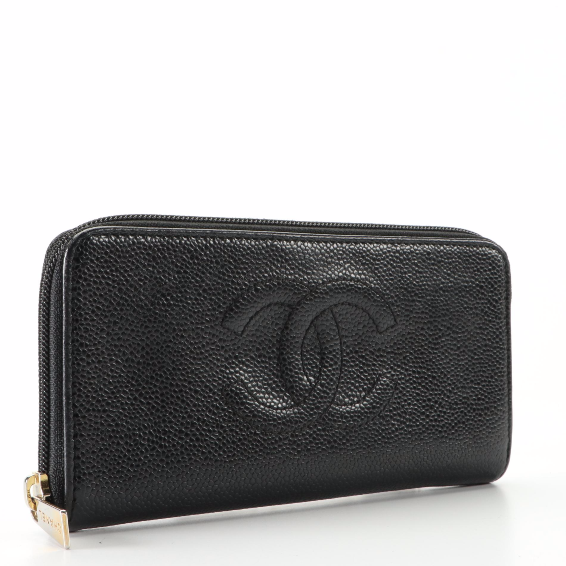 Chanel CC Zip-Around Wallet in Black Caviar Leather with Box