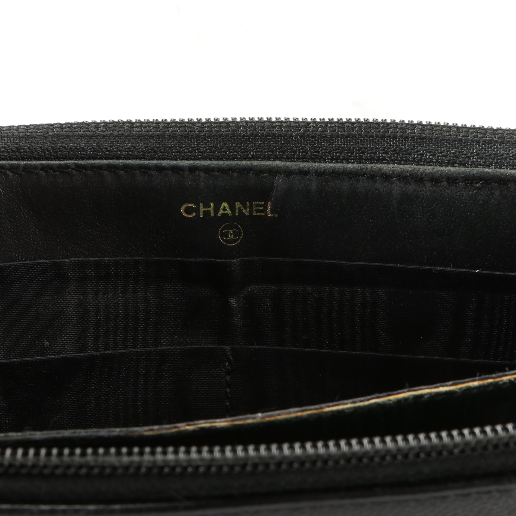 Chanel CC Zip-Around Wallet in Black Caviar Leather with Box