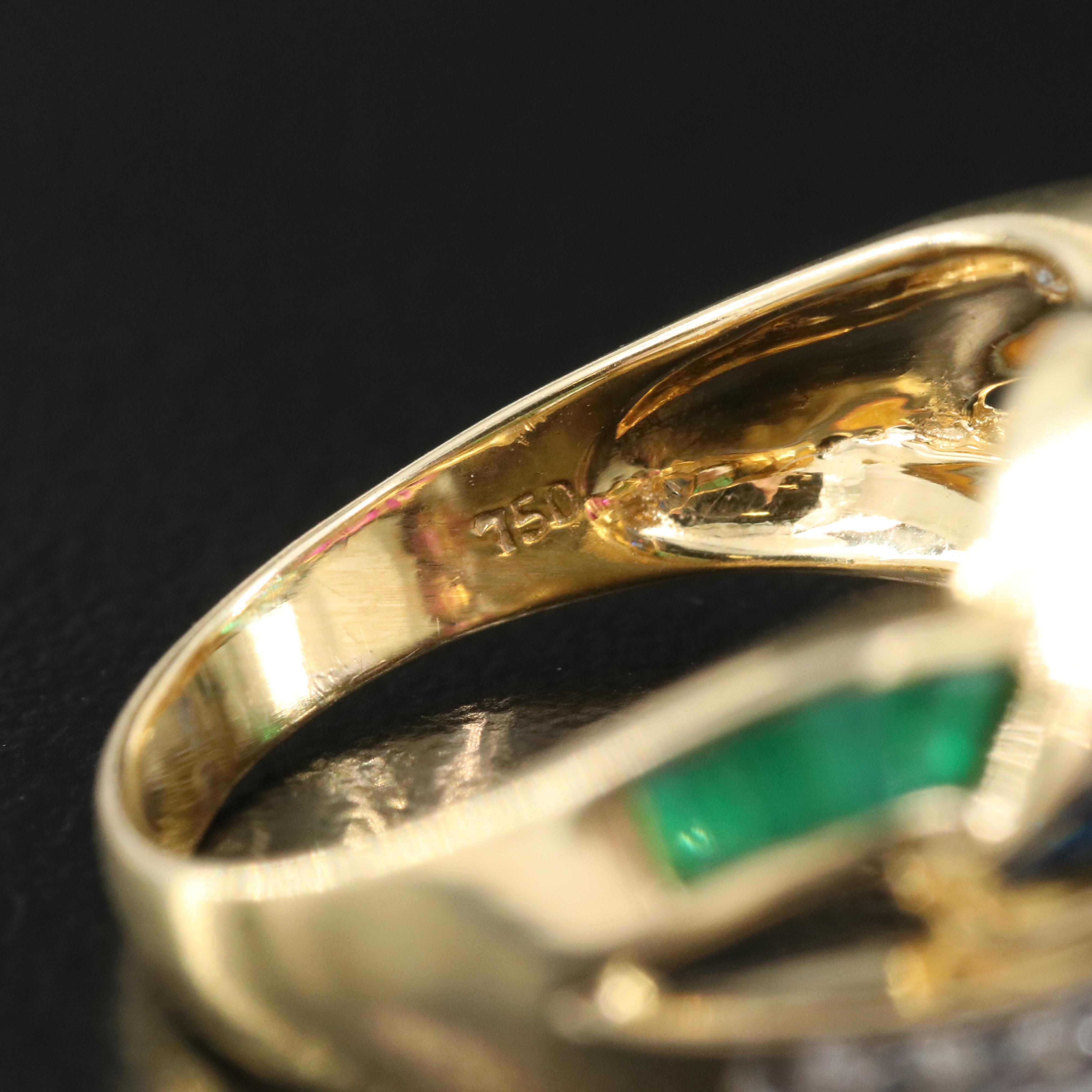 Vintage 18K Ruby, Sapphire, Emerald and Diamond Crossover Ring