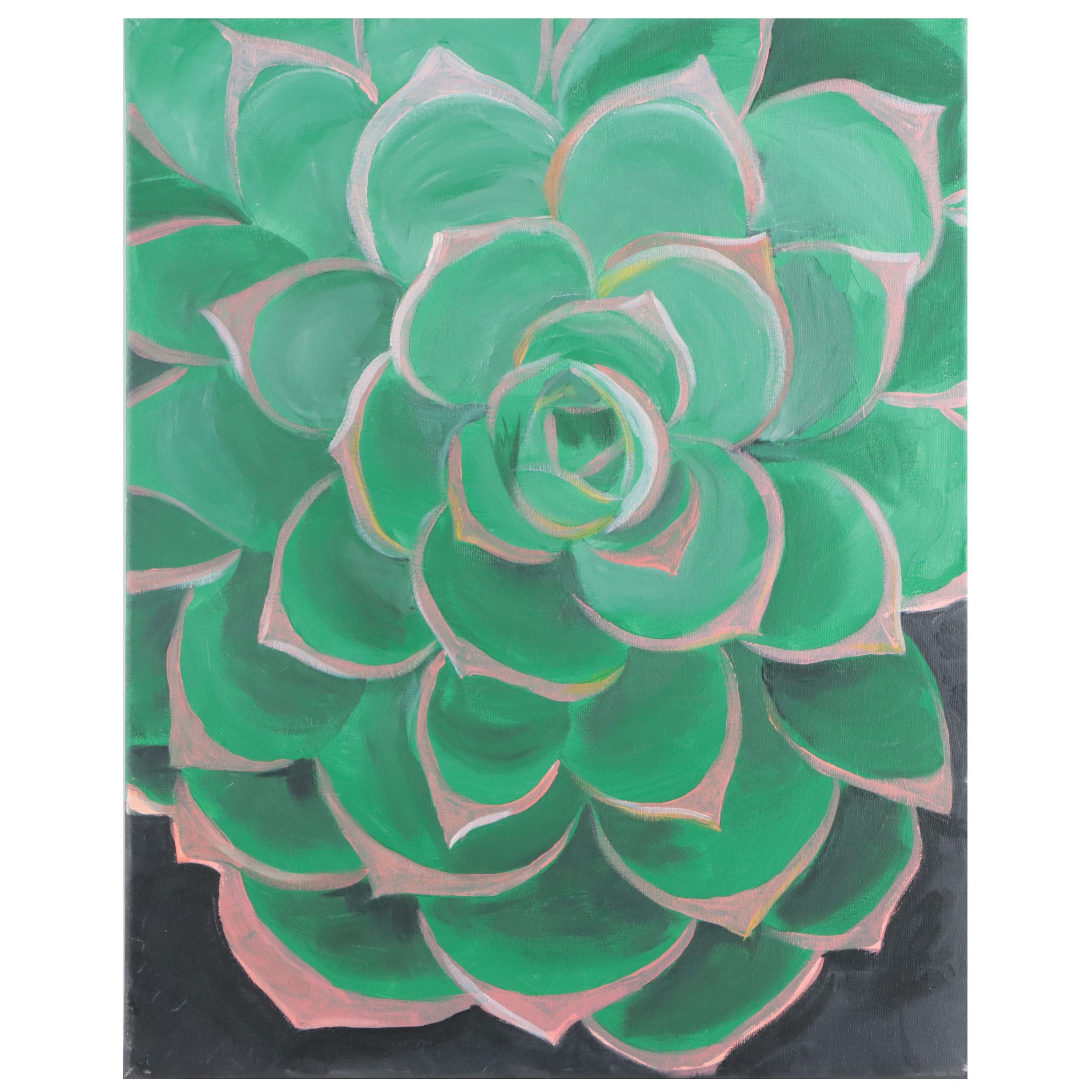 Acrylic Painting of Succulent, 21st Century