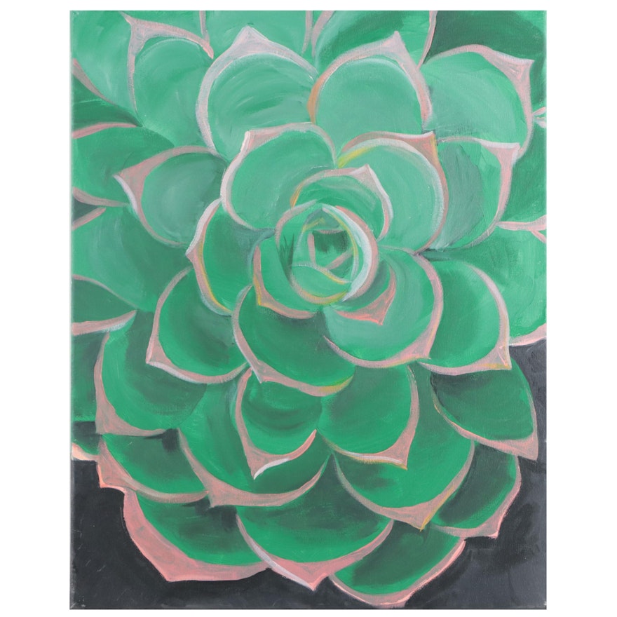 Acrylic Painting of Succulent, 21st Century