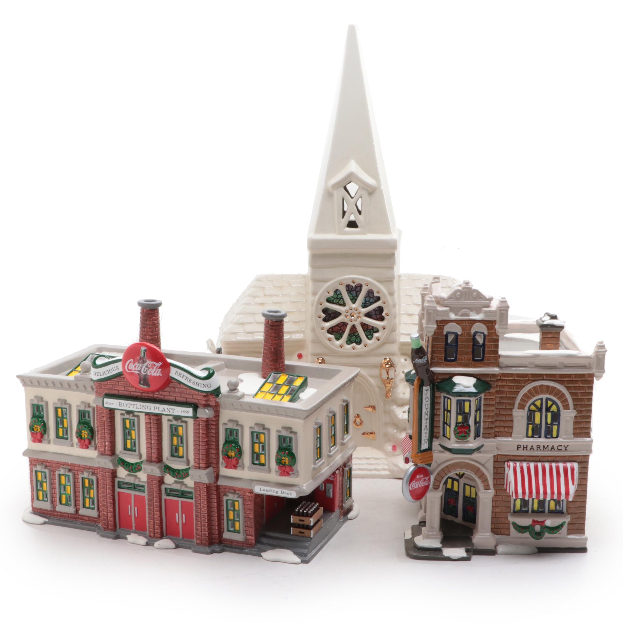 Department 56 Snow Village Coca-Cola Corner Drugstore, Bottling Plant and More