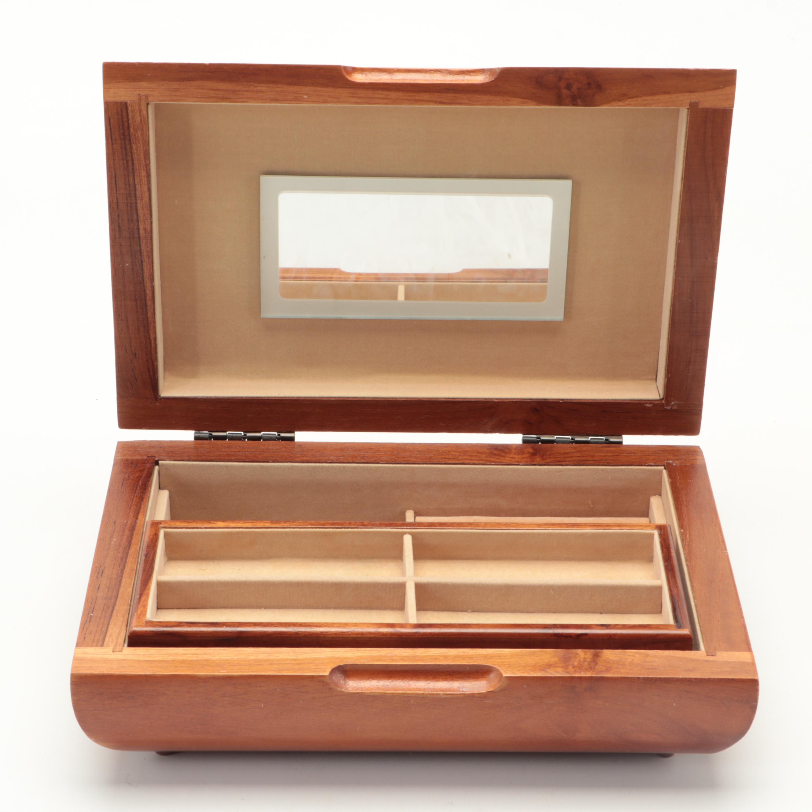 London Leather Hand-Carved Teak Jewelry Box With Boar Bristle Clothes Brushes