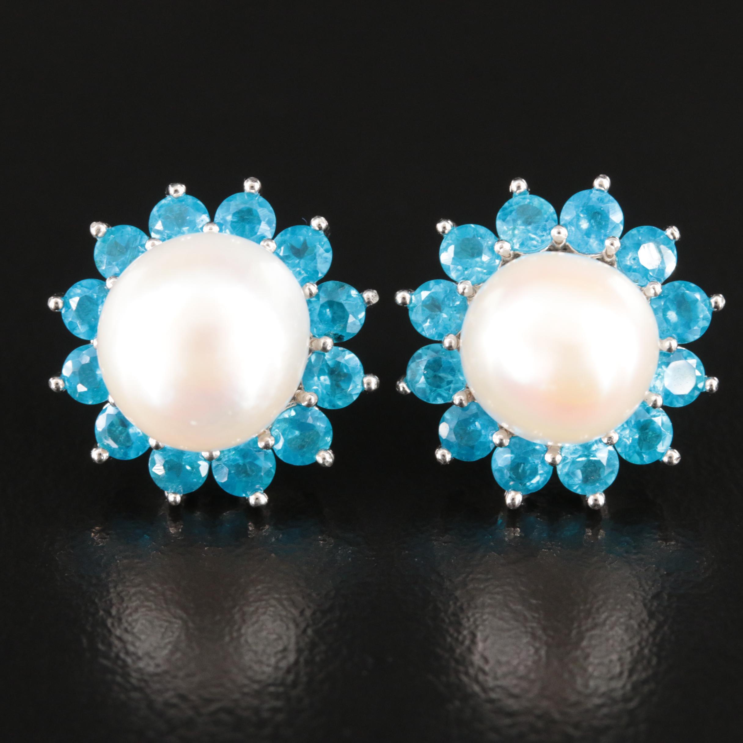 Sterling Pearl and Apatite Stud Earrings