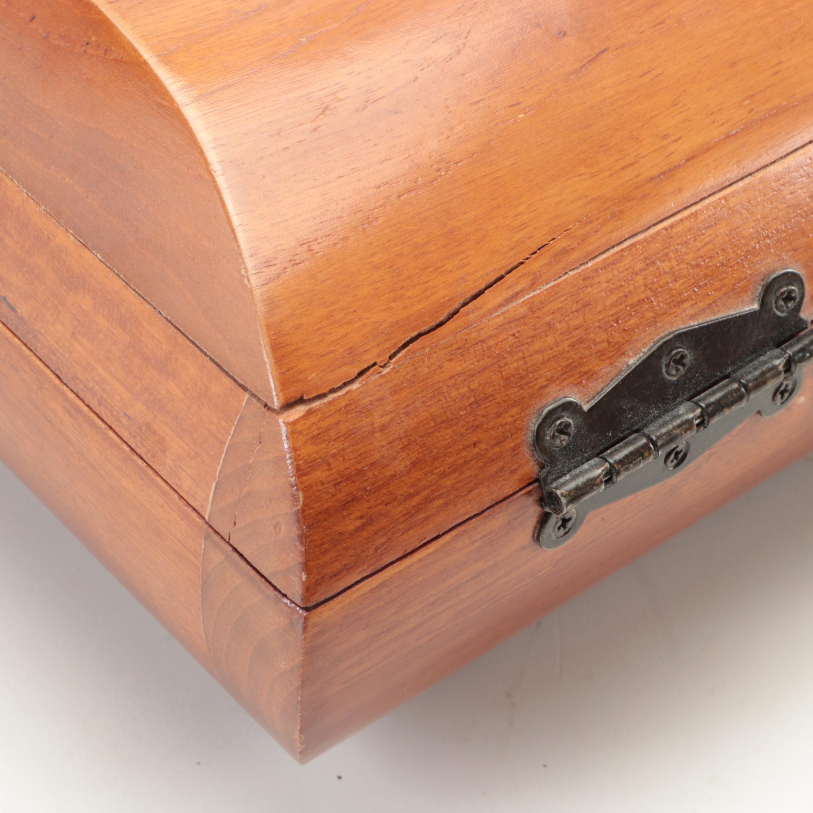 London Leather Hand-Carved Teak Jewelry Box With Boar Bristle Clothes Brushes
