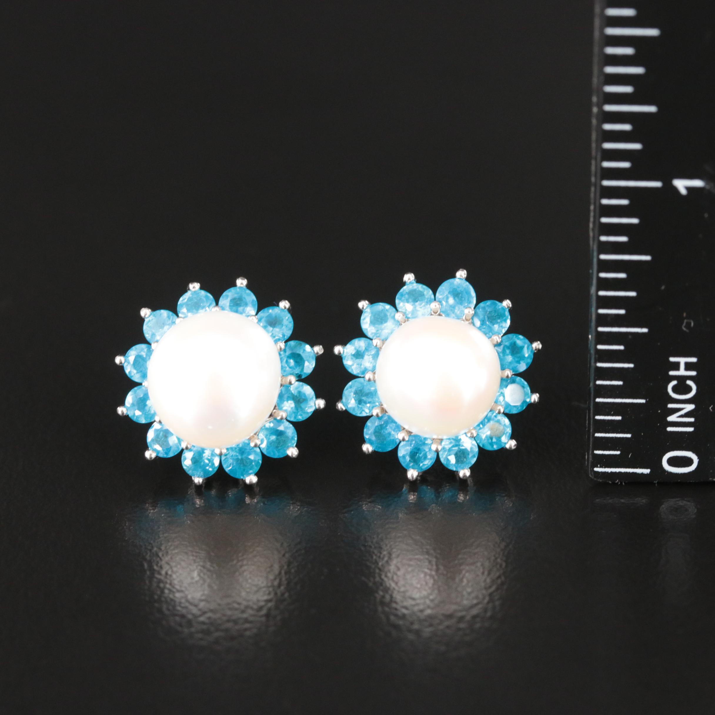Sterling Pearl and Apatite Stud Earrings